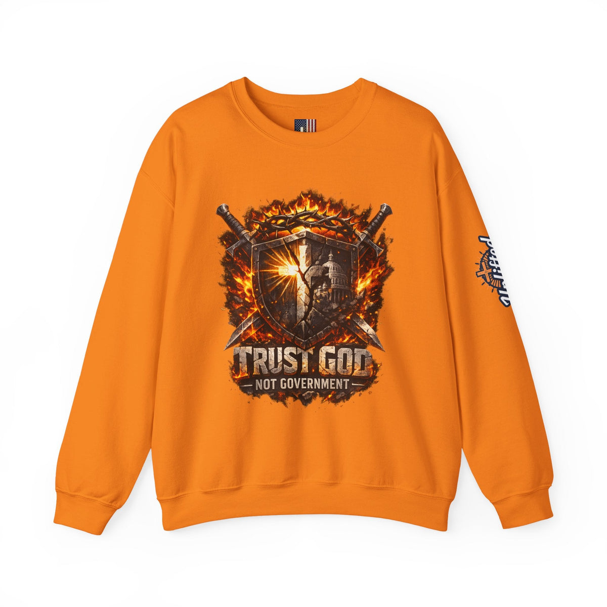 Trust God Not Government Shield Sweatshirt — Patriotic Christian Faith Sweatshirt Printify
