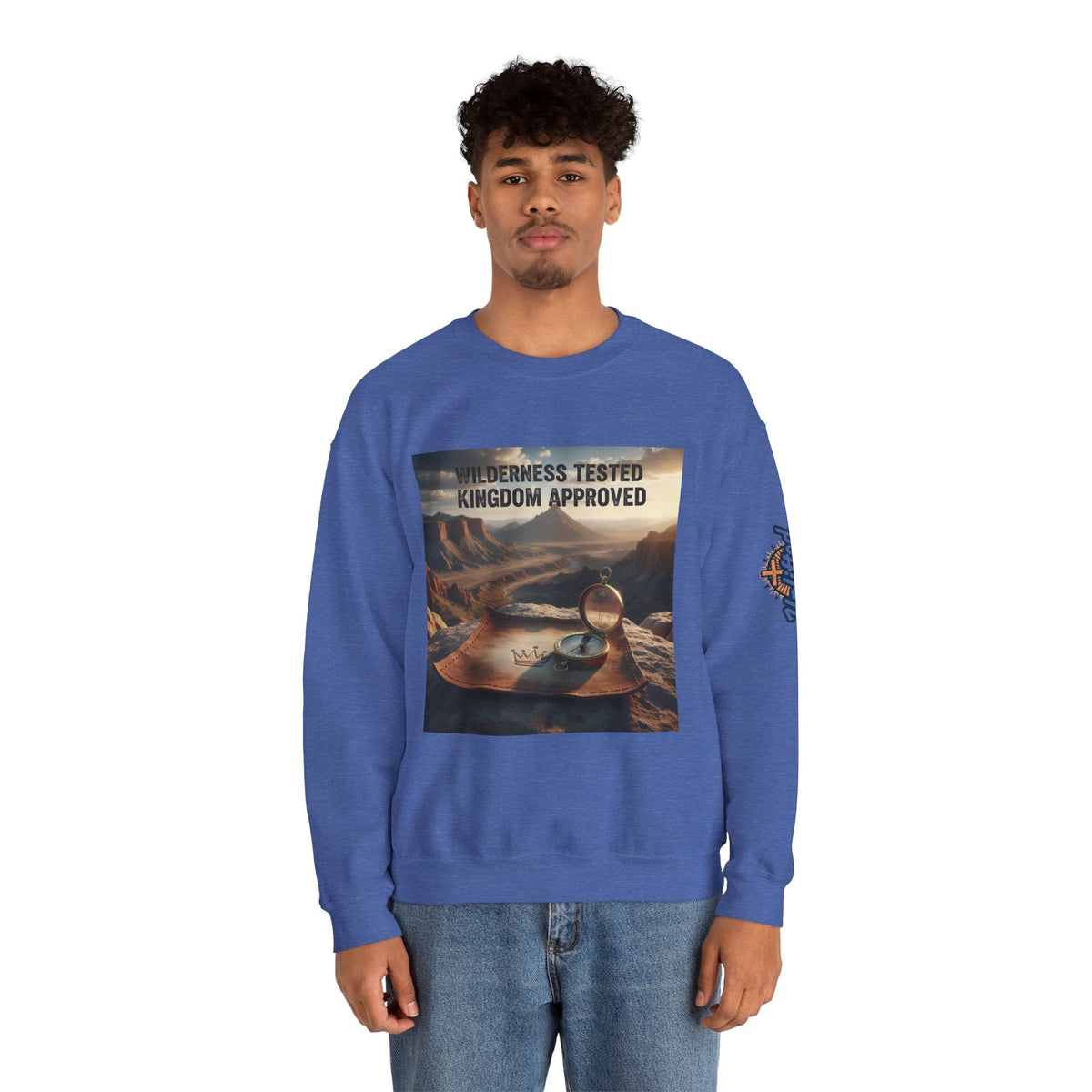 Wilderness Tested Kingdom Approved Sweatshirt – Mountain Desert Compass Crown Christian Sweatshirt for Biblical Adventure Faith Printify