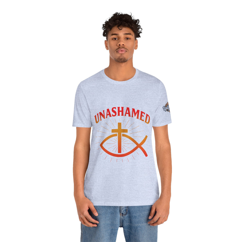 Unashamed T-shirt – Ichthys Jesus Fish & Cross Christian T-shirt for Romans 1:16 Bold Faith Printify
