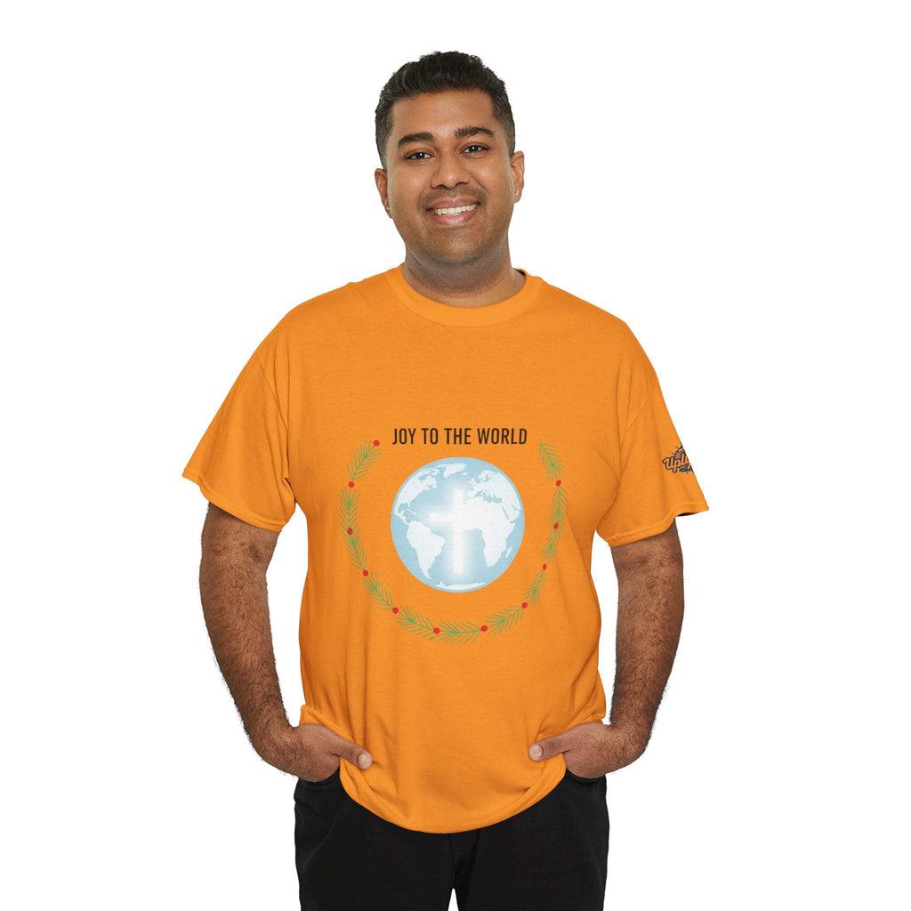 Joy to the World T-shirt – Wreath Earth Nativity Christian Christmas T-shirt for Isaiah 9:6 Holiday Faith & Festive Joy Printify