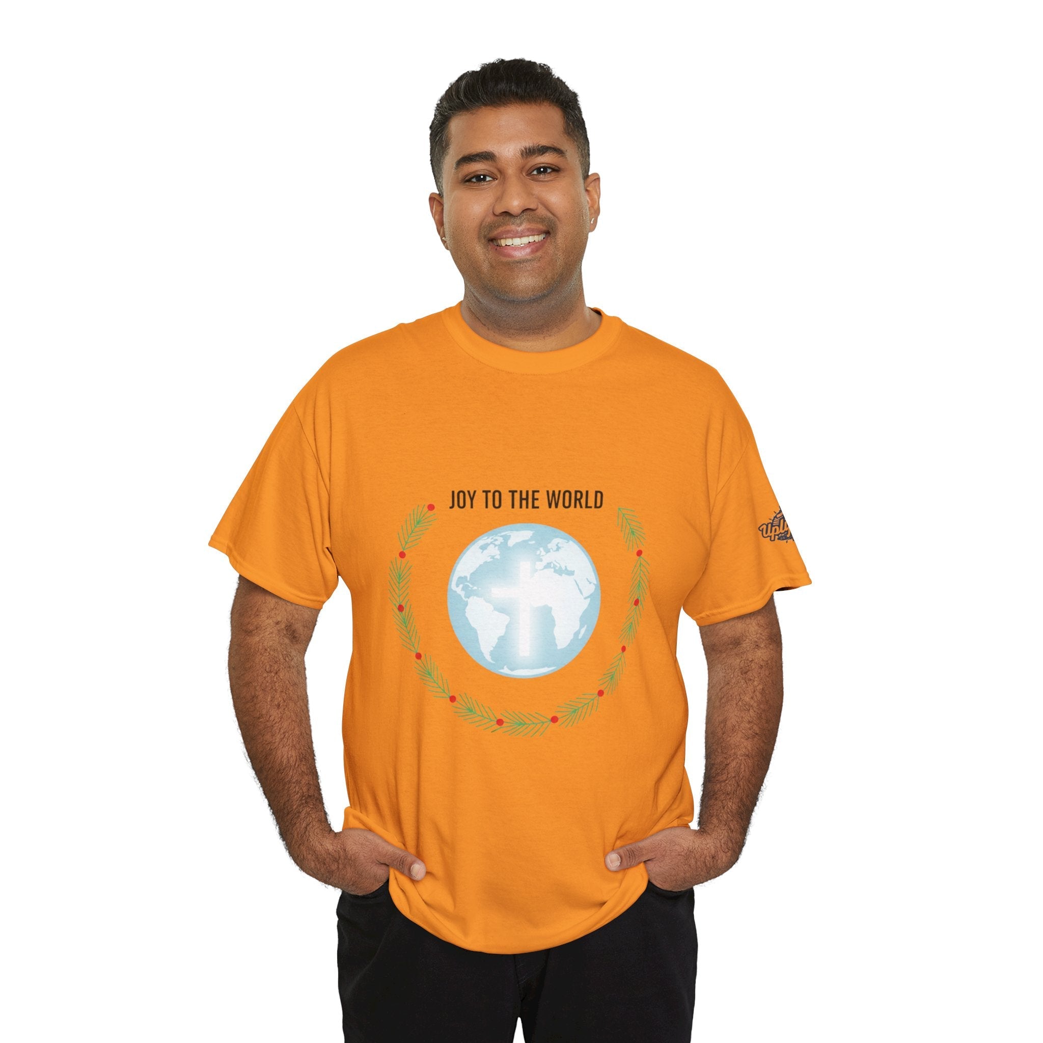 Joy to the World T-shirt – Wreath Earth Nativity Christian Christmas T-shirt for Isaiah 9:6 Holiday Faith & Festive Joy Printify