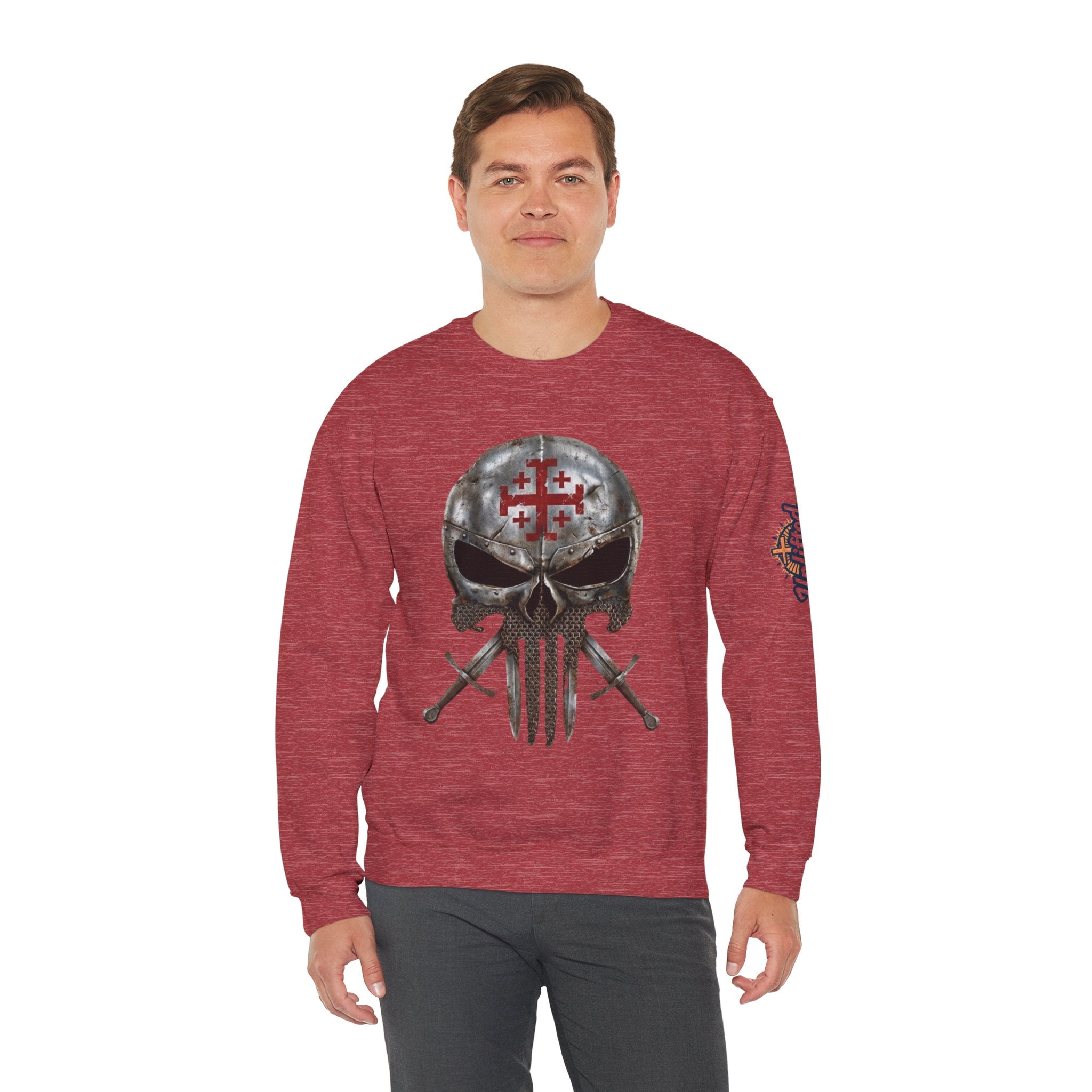 Crusader Knight Christian Skull Sweatshirt - Warrior Armor of God Sweatshirt Printify