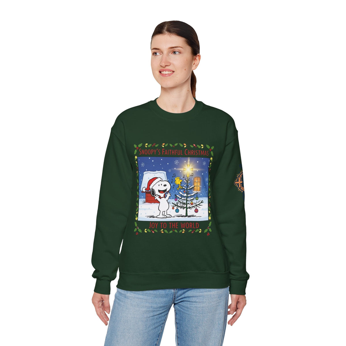 🎄 Faithful Christmas Friends – Christian Holiday Sweatshirt | Festive Tree & Cartoon Duo | Heartwarming Christmas Tee by Uplifted Gear Printify