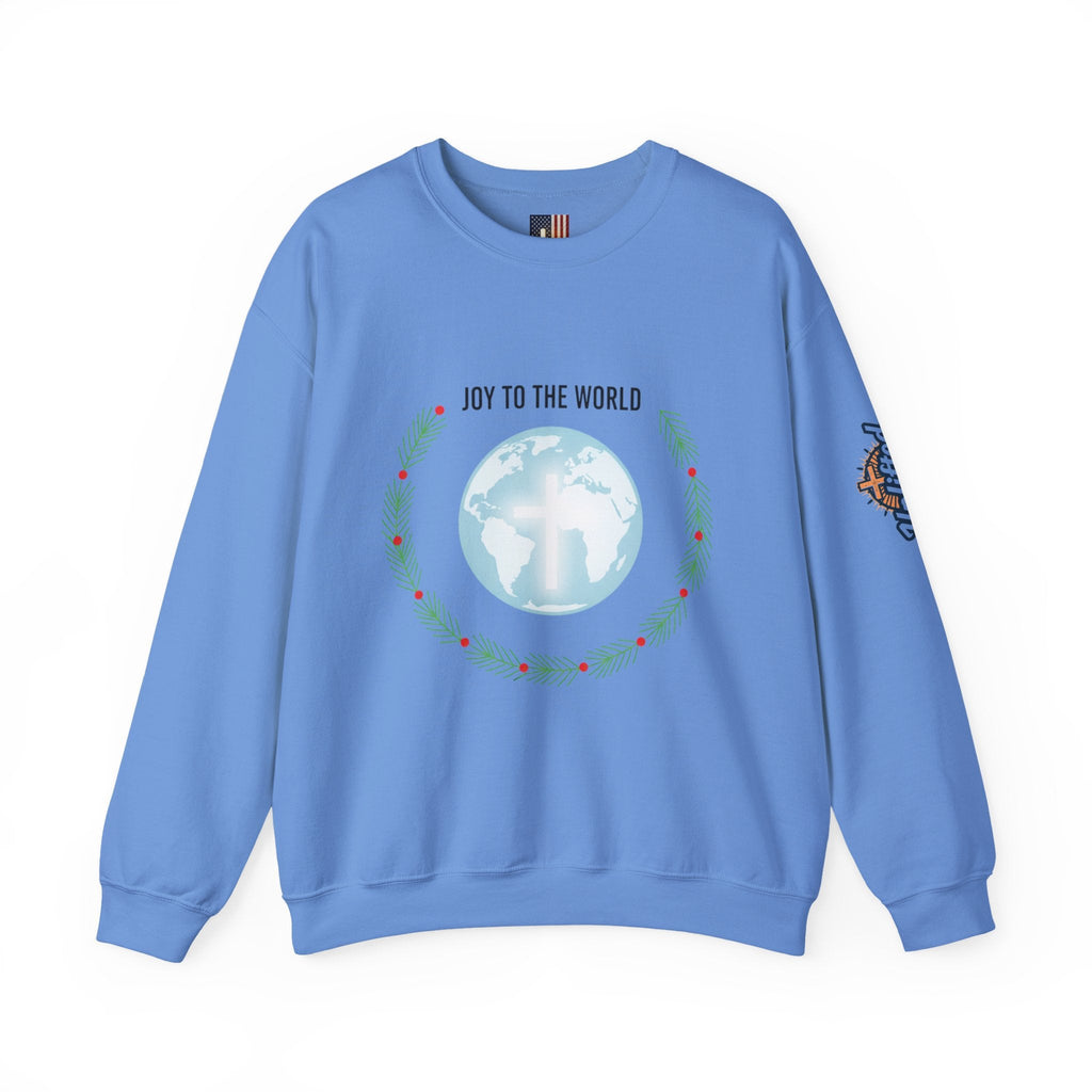 Joy to the World Sweatshirt – Wreath Earth Nativity Christian Christmas Sweatshirt for Isaiah 9:6 Holiday Faith & Festive Joy Printify
