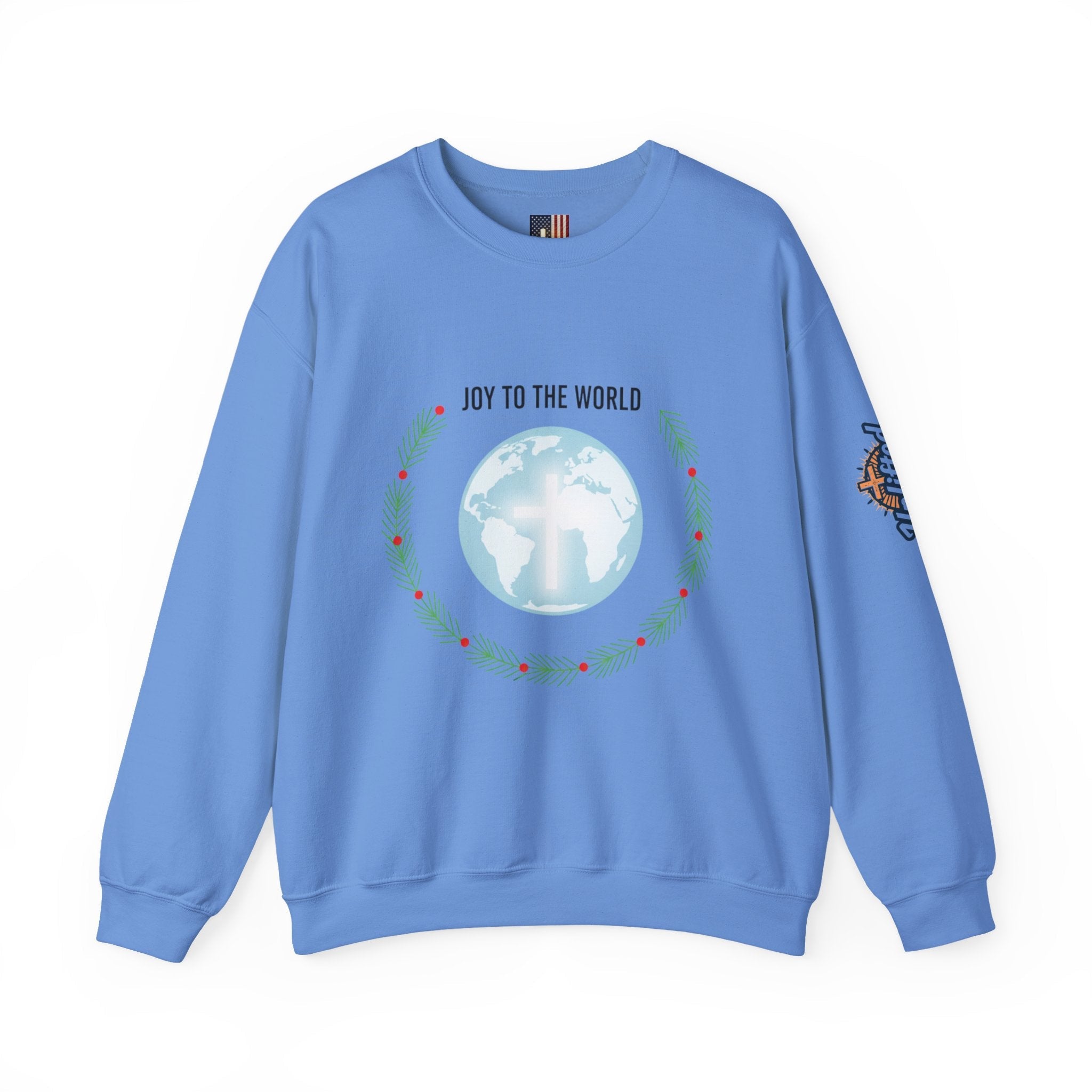 Joy to the World Sweatshirt – Wreath Earth Nativity Christian Christmas Sweatshirt for Isaiah 9:6 Holiday Faith & Festive Joy Printify