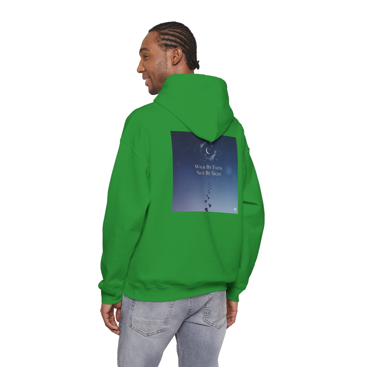 Walk by Faith, Not by Sight Hoodie – Moonlit Footprints Christian Hoodie for Cozy Nights Printify