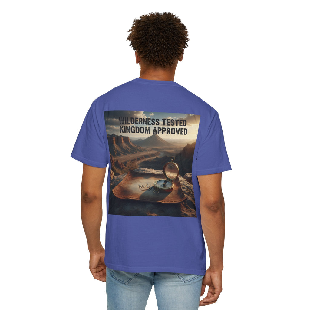 Wilderness Tested Kingdom Approved T-shirt – Mountain Desert Compass Crown Christian T-shirt for Biblical Adventure Faith Printify