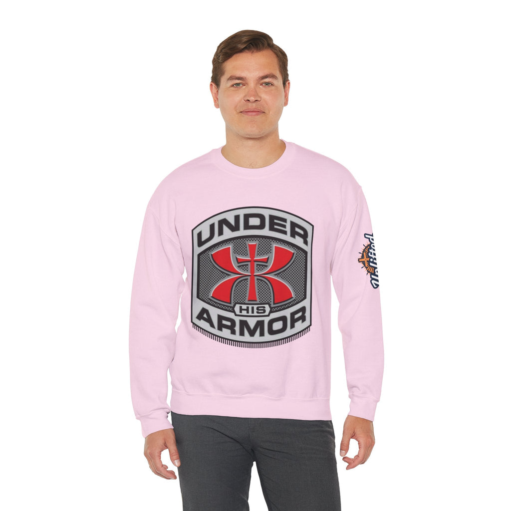 Under His Armor Crewneck Sweatshirt — Christian Faith Graphic Pullover Printify
