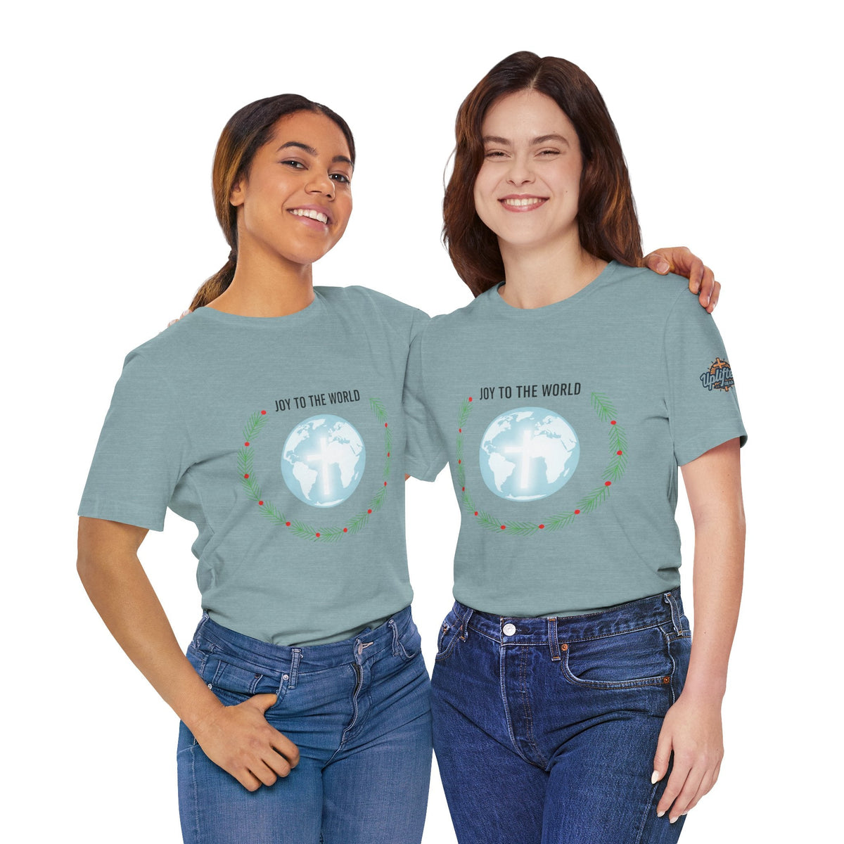 Joy to the World T-shirt – Wreath Earth Nativity Christian Christmas T-shirt for Isaiah 9:6 Holiday Faith & Festive Joy Printify