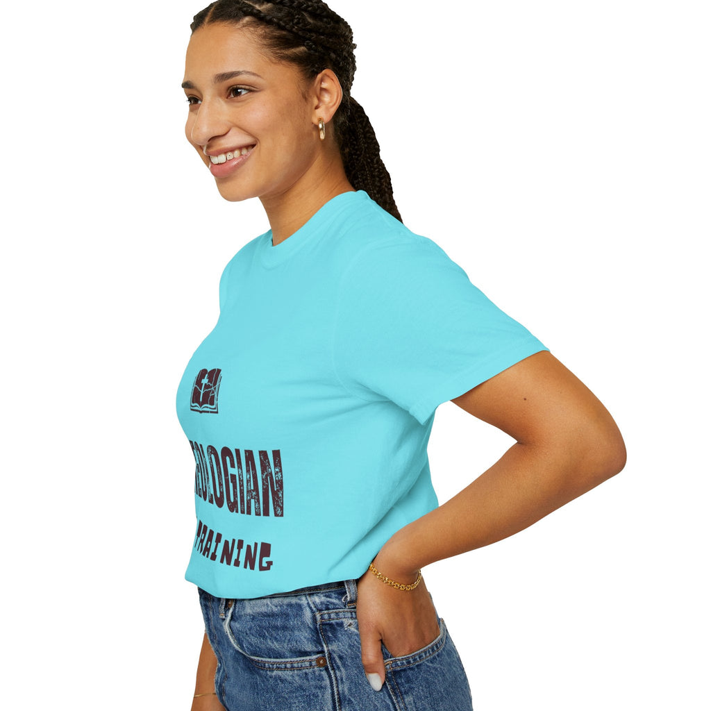 Theologian in Training T-Shirt – Open Bible & Cross Christian Tee for Faithful Learners Printify