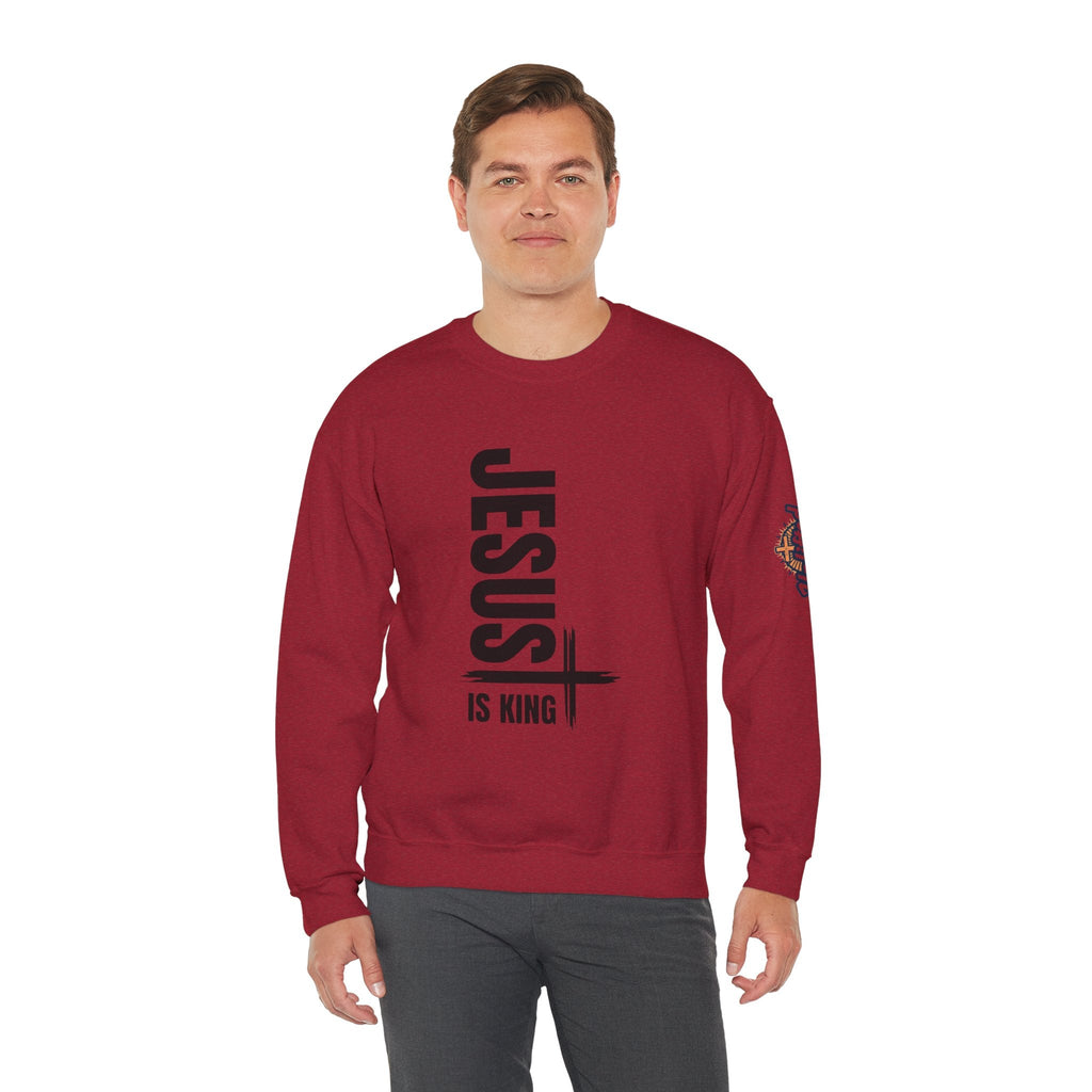 Jesus Is King Sweatshirt | Modern Typographic Cross Christian Sweatshirt Printify