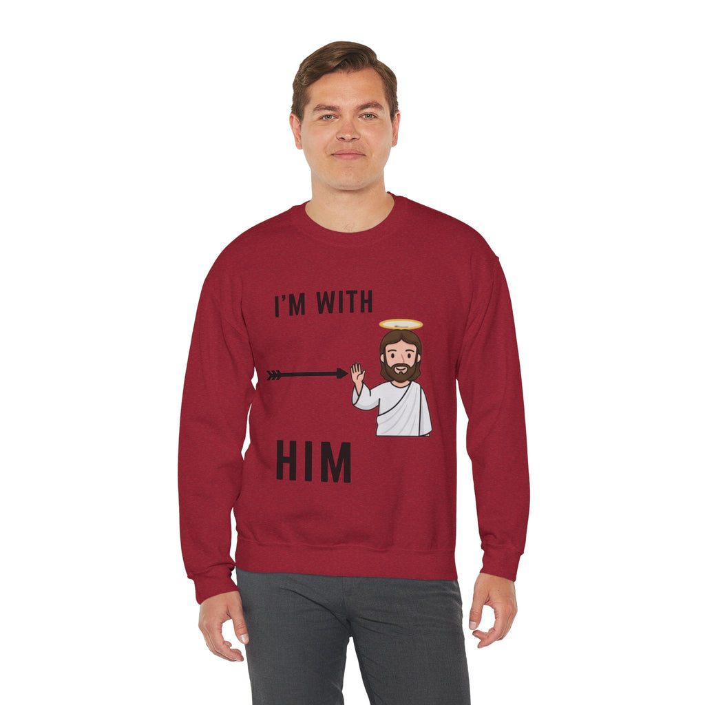 🔥 I’m With Him → Christian Sweatshirt | Arrow Pointing to Jesus | Minimalist Faith Tee | Subtle Cross Design | Bible-Inspired Apparel by Uplifted Gear Printify