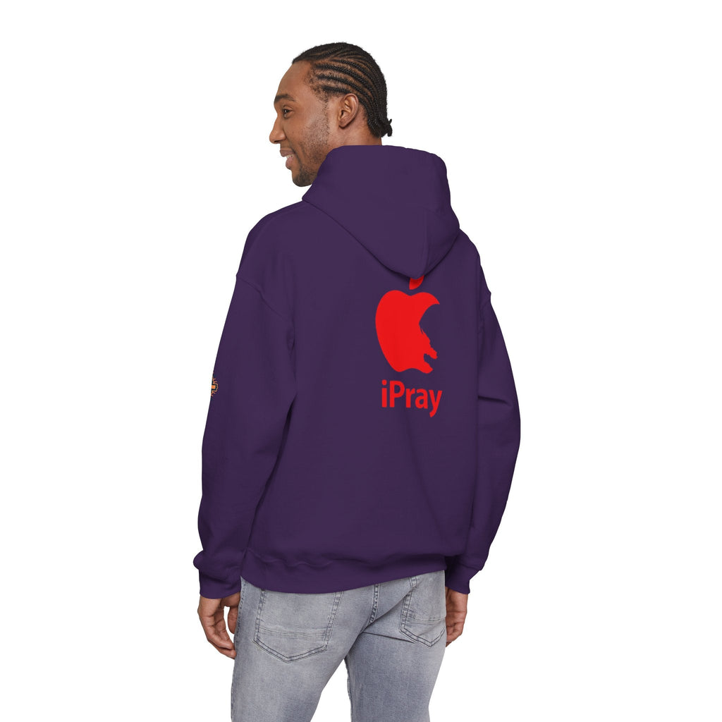 iPray Apple Logo Hoodie — Funny Christian Hoodie (Minimal Red Apple Graphic) Printify
