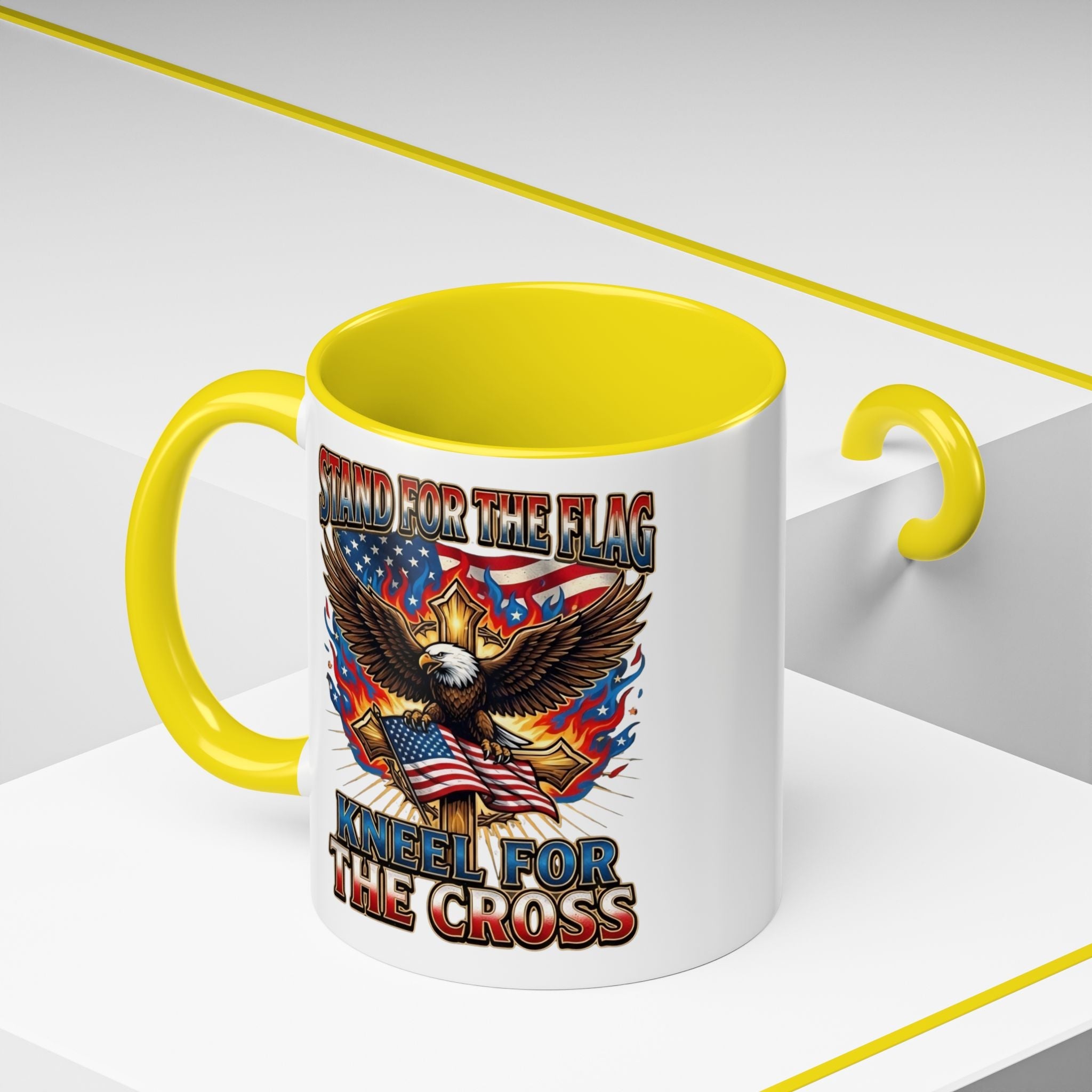Patriotic Eagle Coffee Mug — "Stand for the Flag, Kneel for the Cross" (11/15oz) Printify