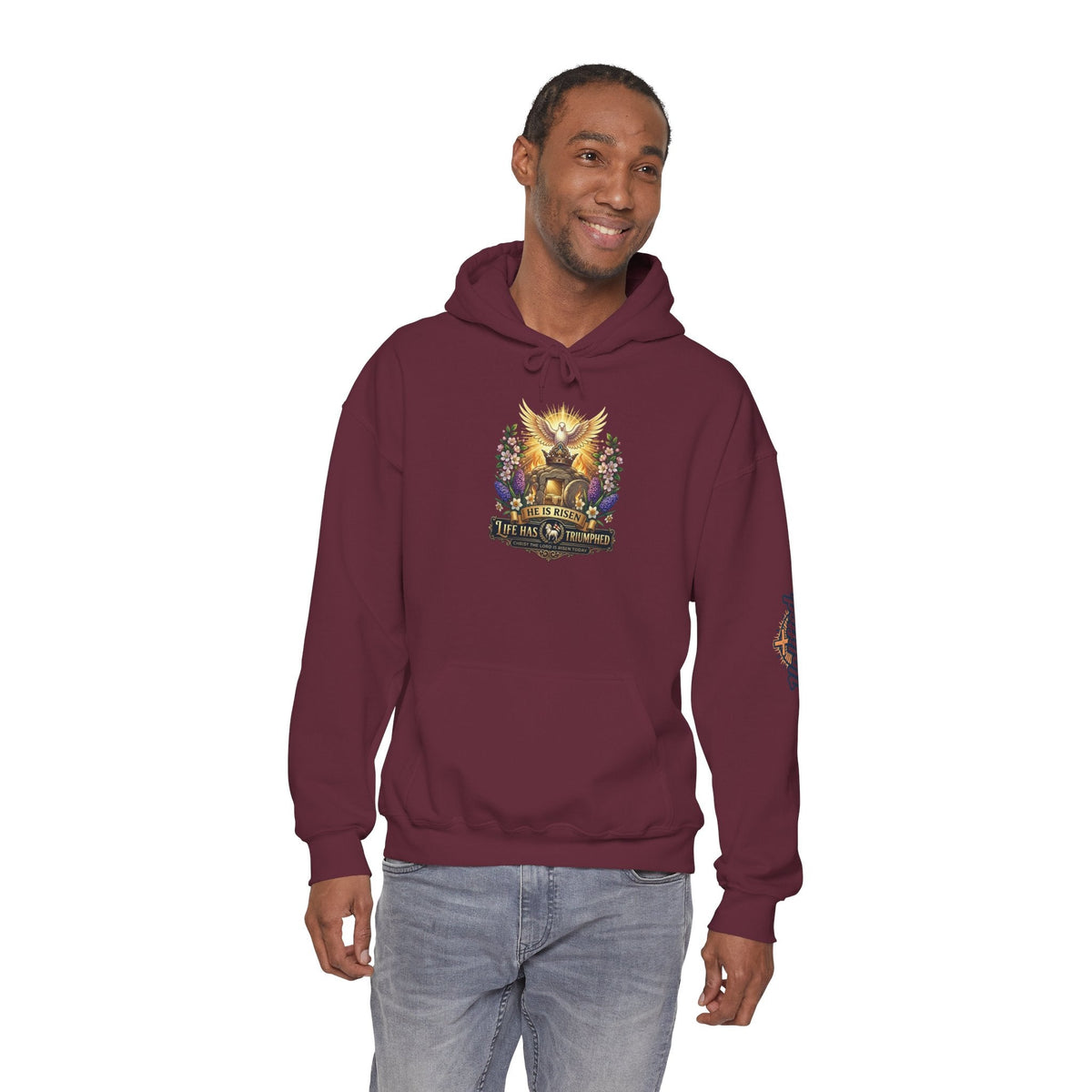 He Is Risen "Life Has Triumphed" Hoodie — Easter Resurrection Christian Hoodie Printify