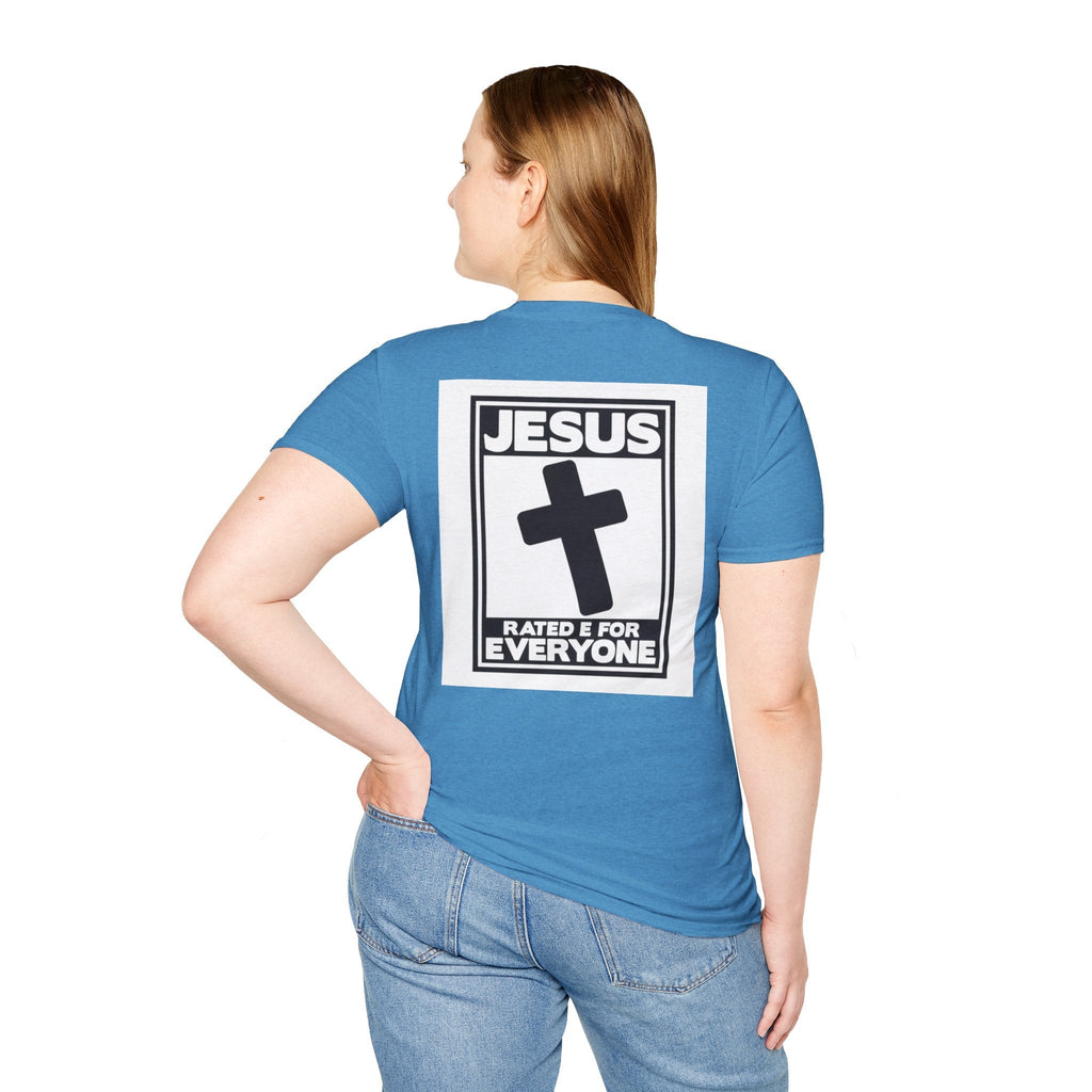 Jesus, Rated E for Everyone T-shirt - Gamer Faith T-shirt - Christian Video Game Parody Printify
