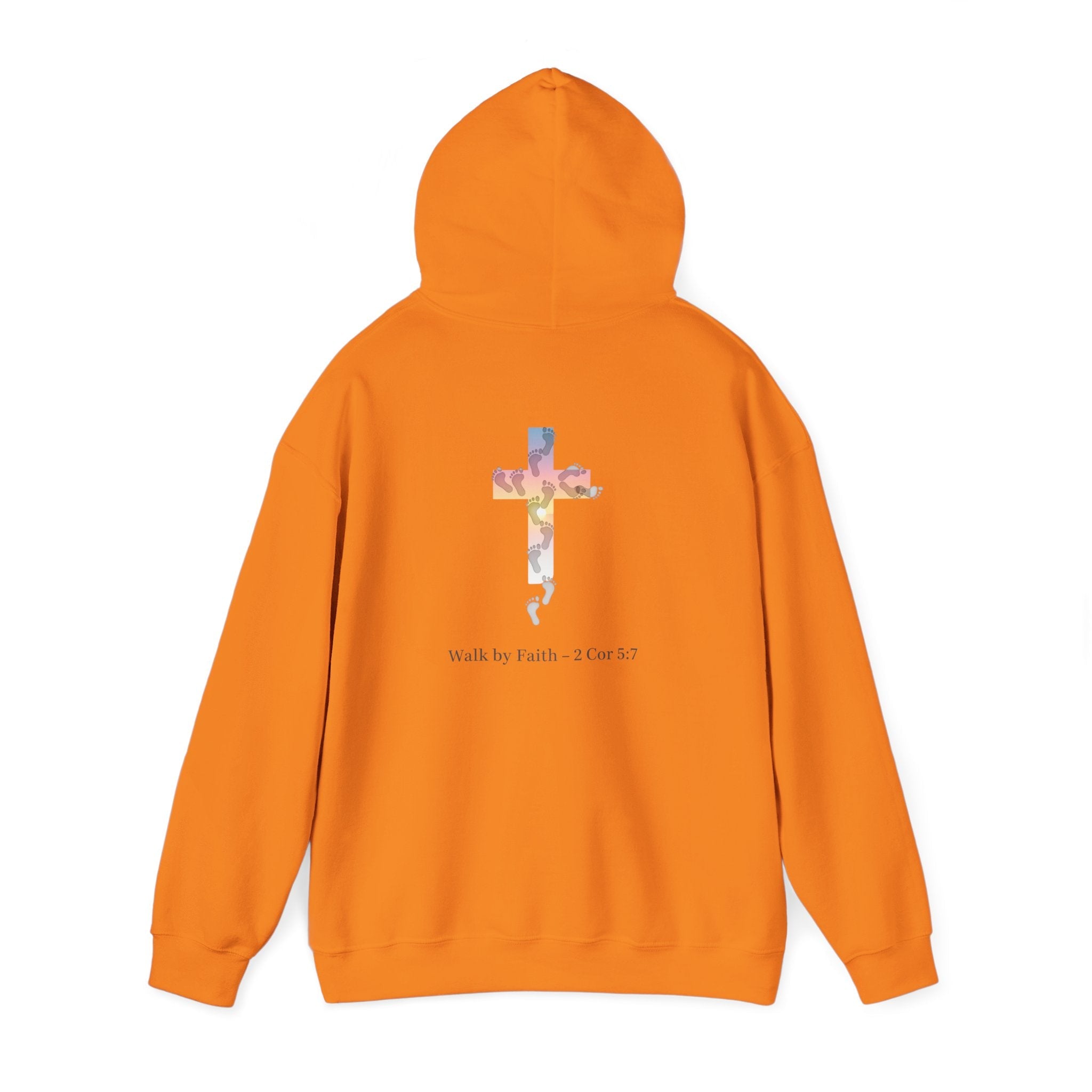 Walk by Faith Hoodie – Cross & Footprints Christian Hoodie for Cozy Inspiration Printify