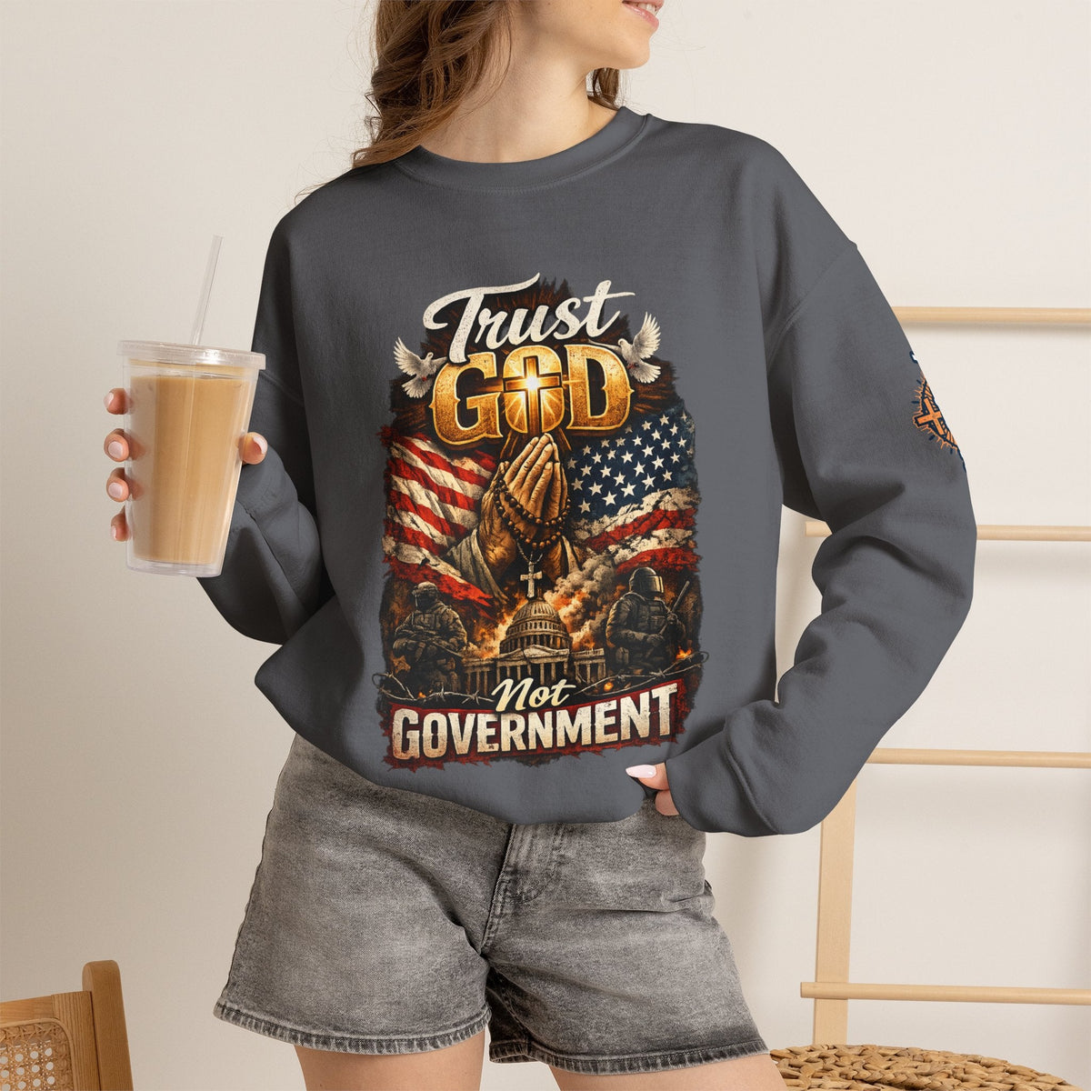 Trust God Not Government Sweatshirt — Vintage Patriotic Christian Sweatshirt Printify