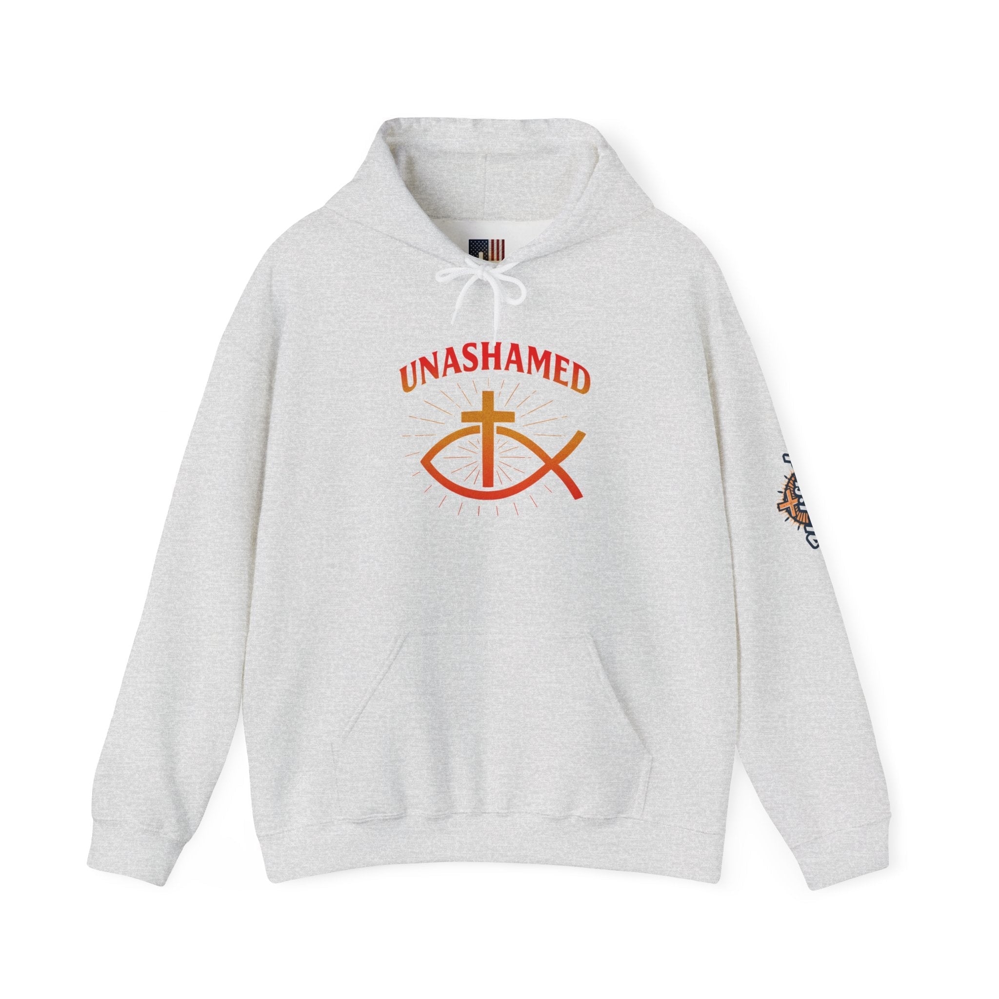 Unashamed Hoodie – Ichthys Jesus Fish & Cross Christian Sweatshirt for Romans 1:16 Bold Faith Printify