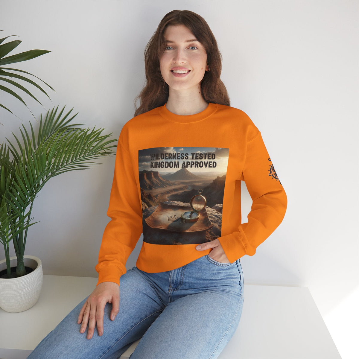 Wilderness Tested Kingdom Approved Sweatshirt – Mountain Desert Compass Crown Christian Sweatshirt for Biblical Adventure Faith Printify