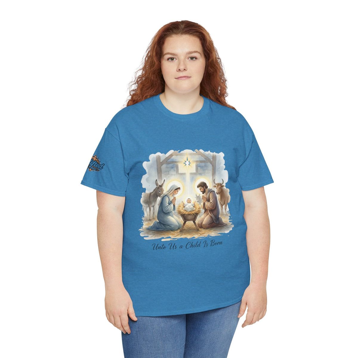 Unto Us a Child is Born T-shirt – Isaiah 9:6 Nativity Manger Scene Christian Christmas T-shirt for Holy Night Faith Printify