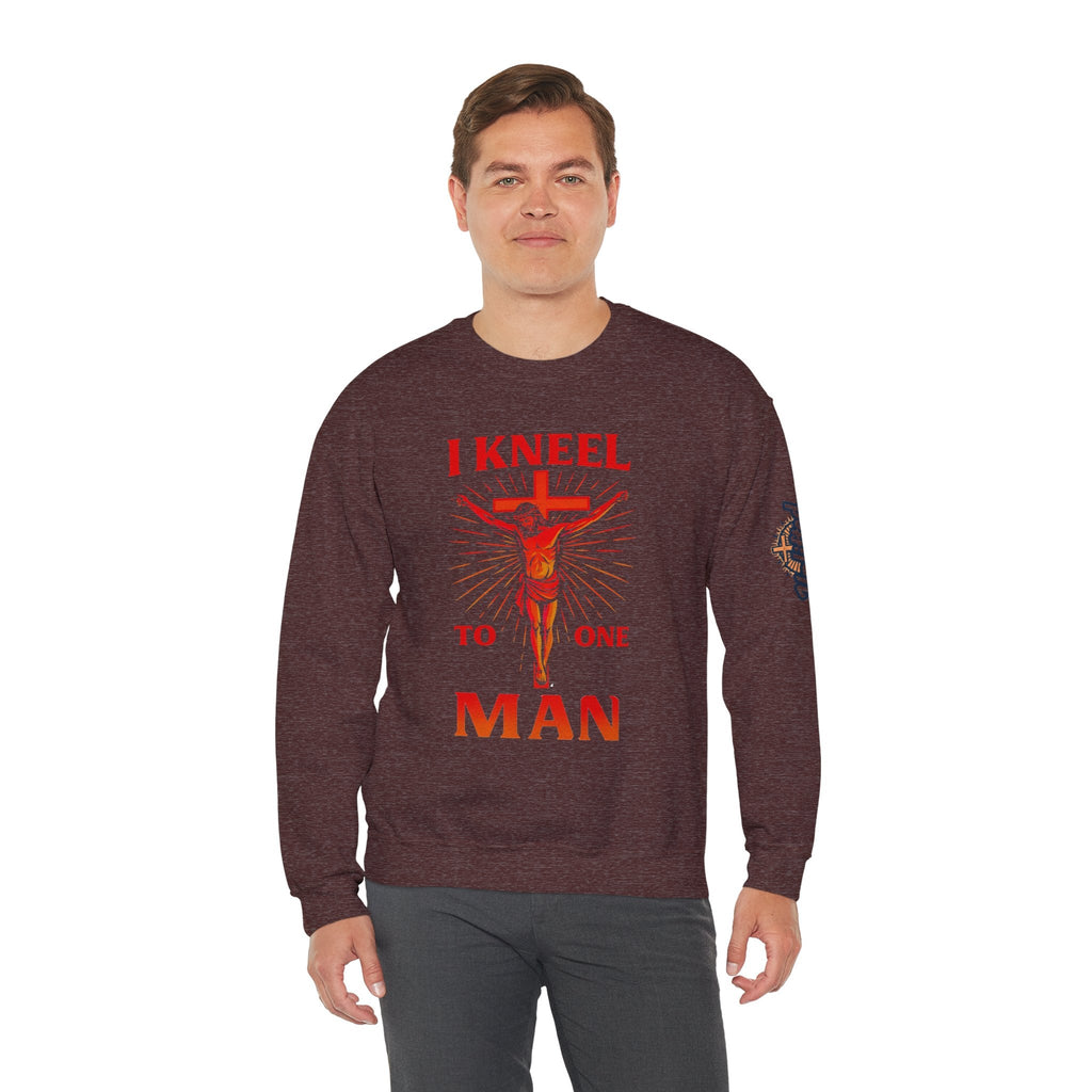 I Kneel to One Man Sweatshirt – Crucifixion Christian Sweatshirt for Unashamed Devotion & Bold Faith Printify