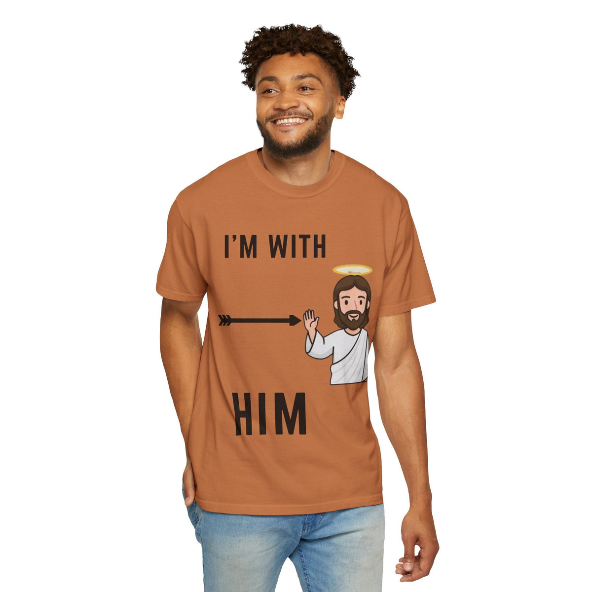🔥 I’m With Him → Christian T-Shirt | Arrow Pointing to Jesus | Minimalist Faith Tee | Subtle Cross Design | Bible-Inspired Apparel by Uplifted Gear Printify