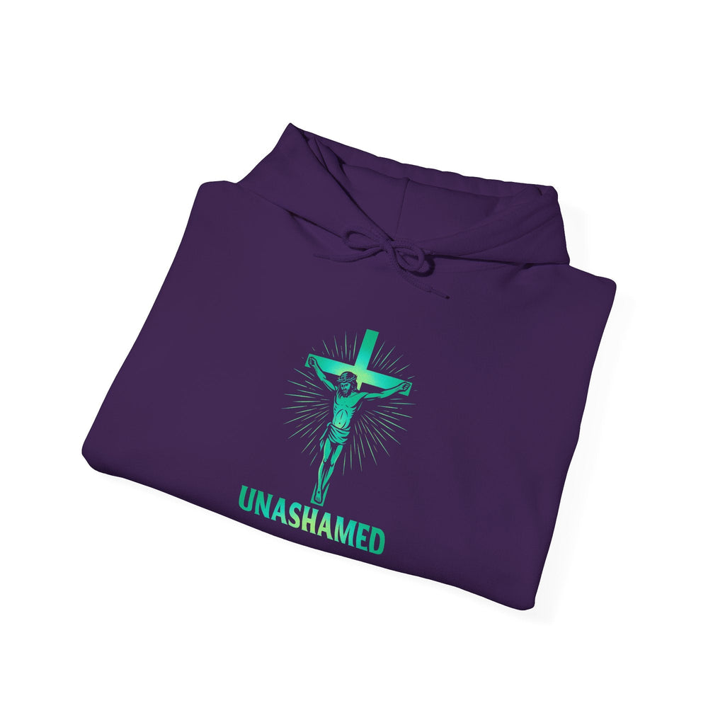 Unashamed Hoodie – Romans 1:16 Crucifixion Christian Hoodie for Bold Unwavering Faith Printify