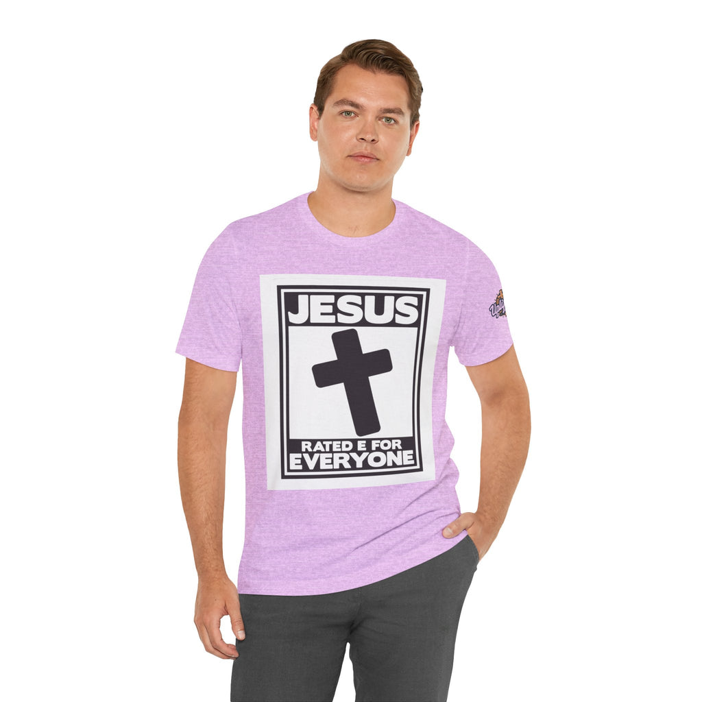 Jesus, Rated E for Everyone T-shirt - Gamer Faith T-shirt - Christian Video Game Parody Printify