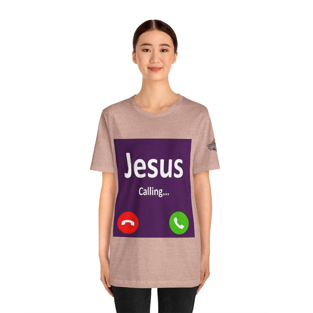 Jesus Calling T-shirt – Funny Cell Phone Screen Christian T-shirt for Divine Connection & Faith Humor Printify