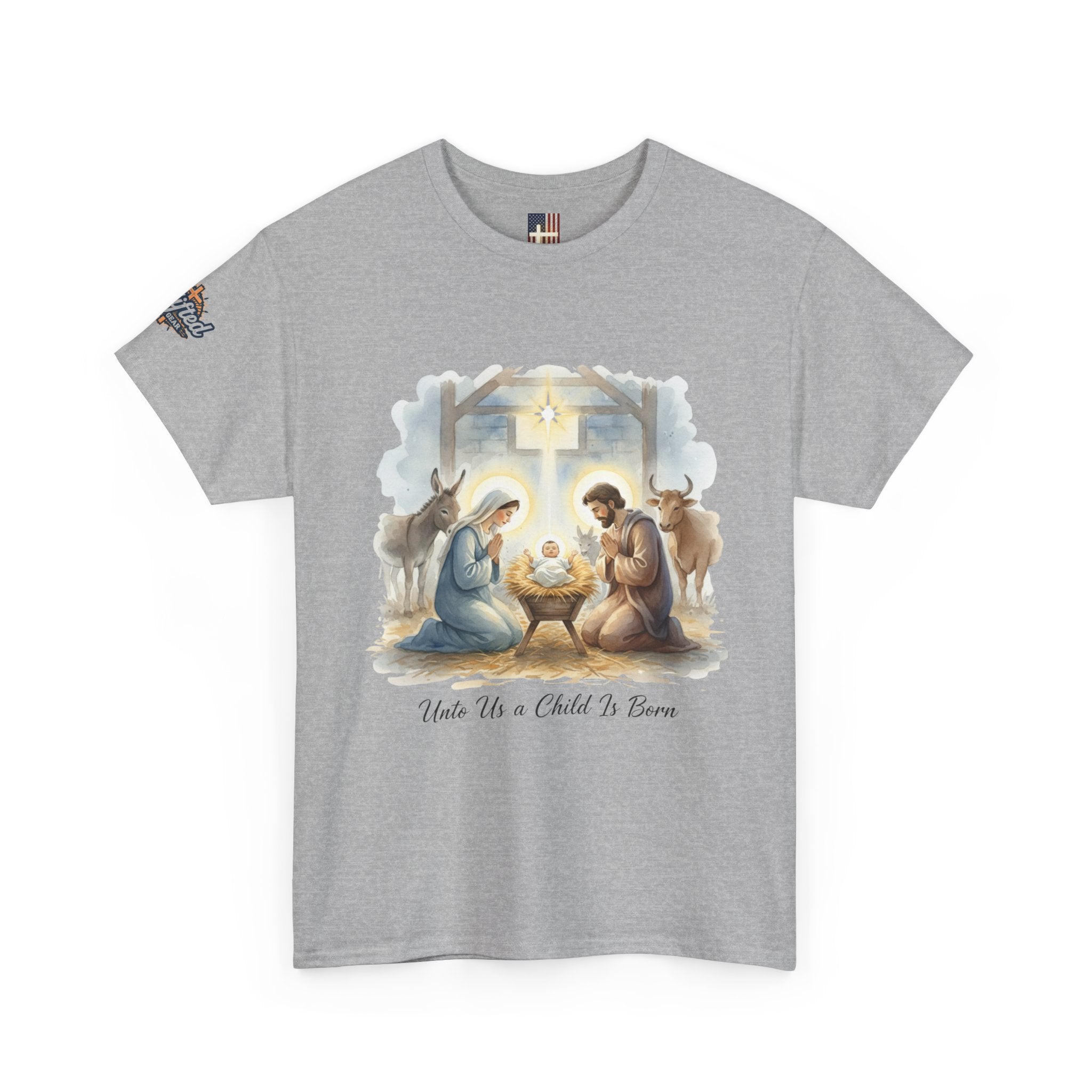 Unto Us a Child is Born T-shirt – Isaiah 9:6 Nativity Manger Scene Christian Christmas T-shirt for Holy Night Faith Printify
