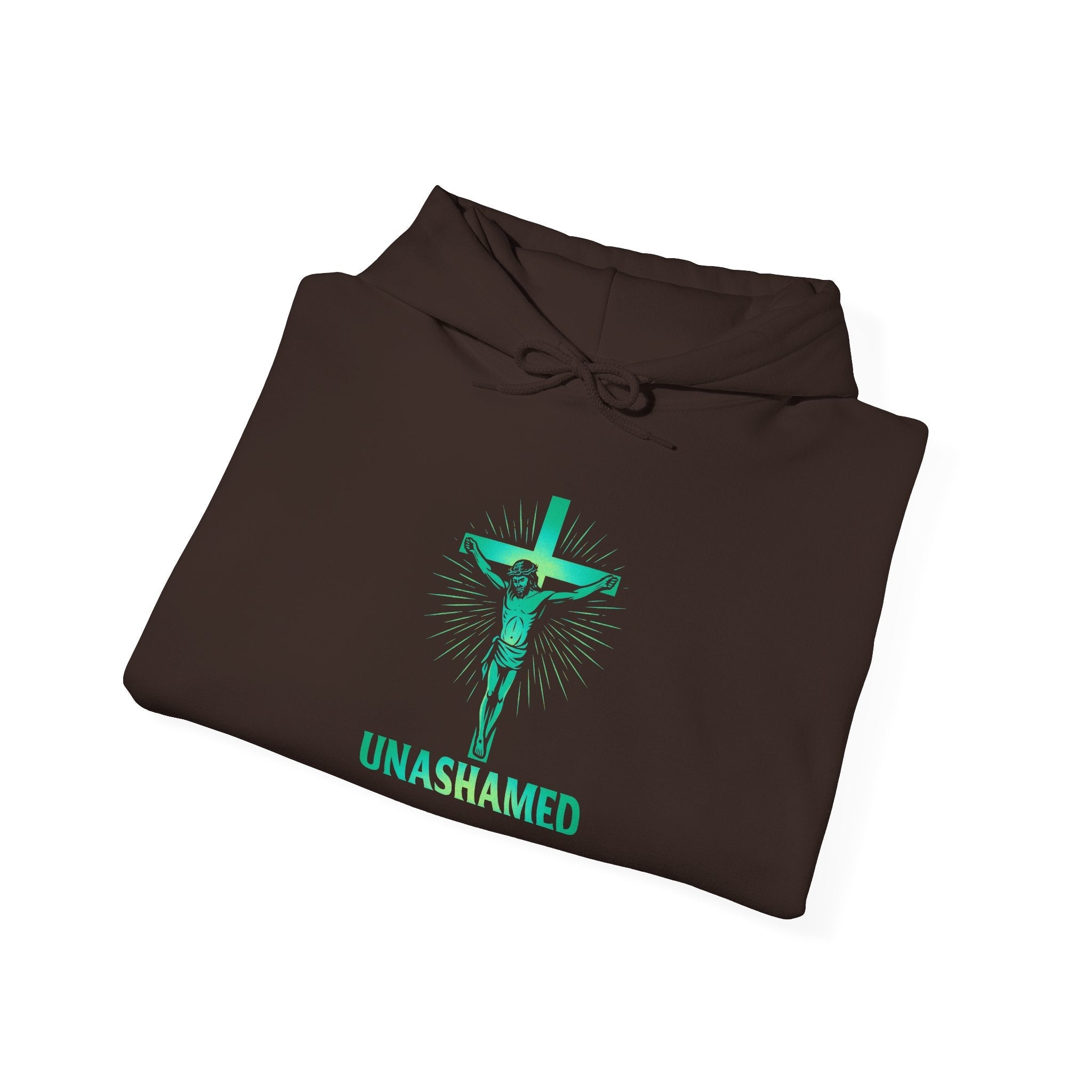 Unashamed Hoodie – Romans 1:16 Crucifixion Christian Hoodie for Bold Unwavering Faith Printify