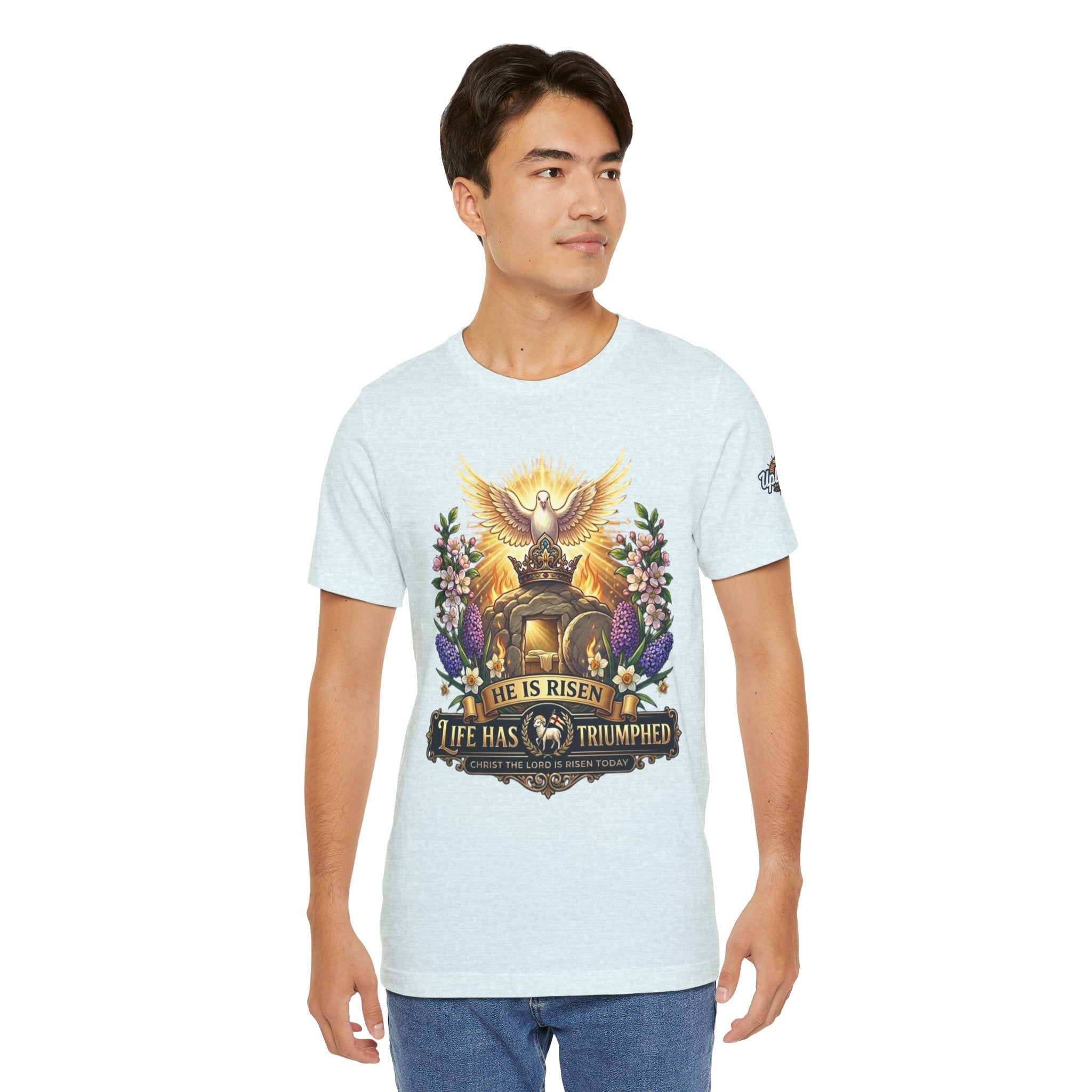 He Is Risen "Life Has Triumphed" T-Shirt — Easter Resurrection Christian Tee Printify