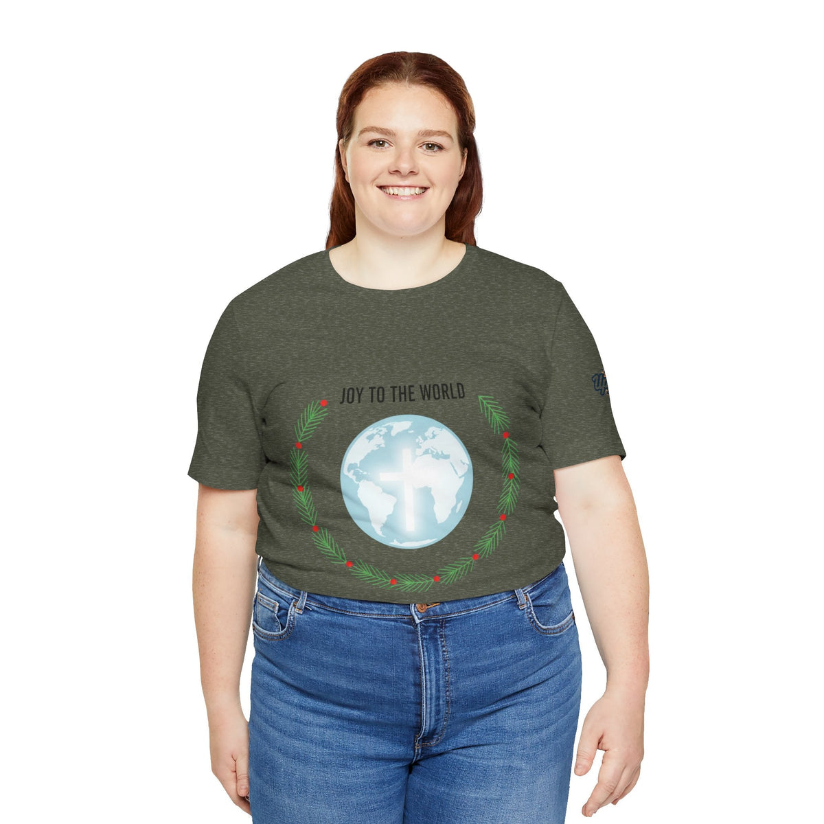 Joy to the World T-shirt – Wreath Earth Nativity Christian Christmas T-shirt for Isaiah 9:6 Holiday Faith & Festive Joy Printify