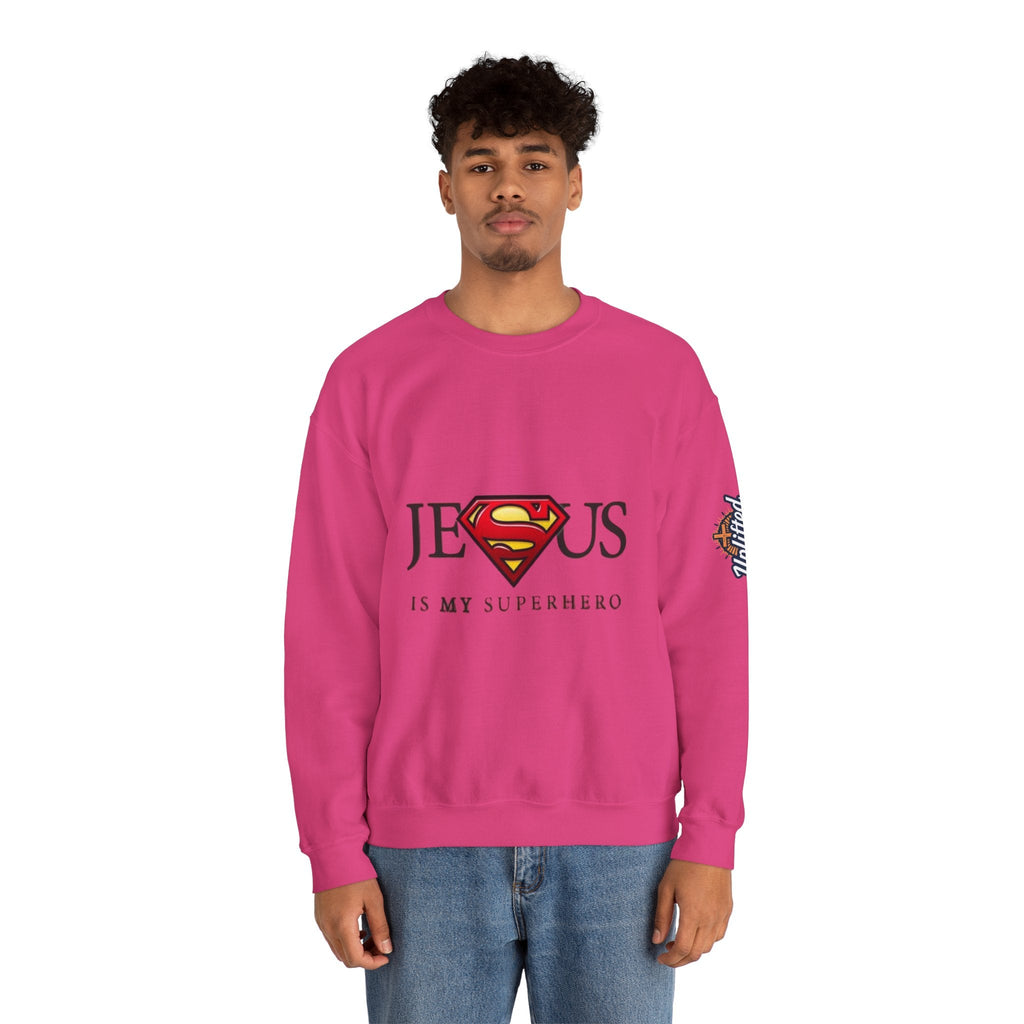 Jesus Is My Superhero Crewneck Sweatshirt Printify