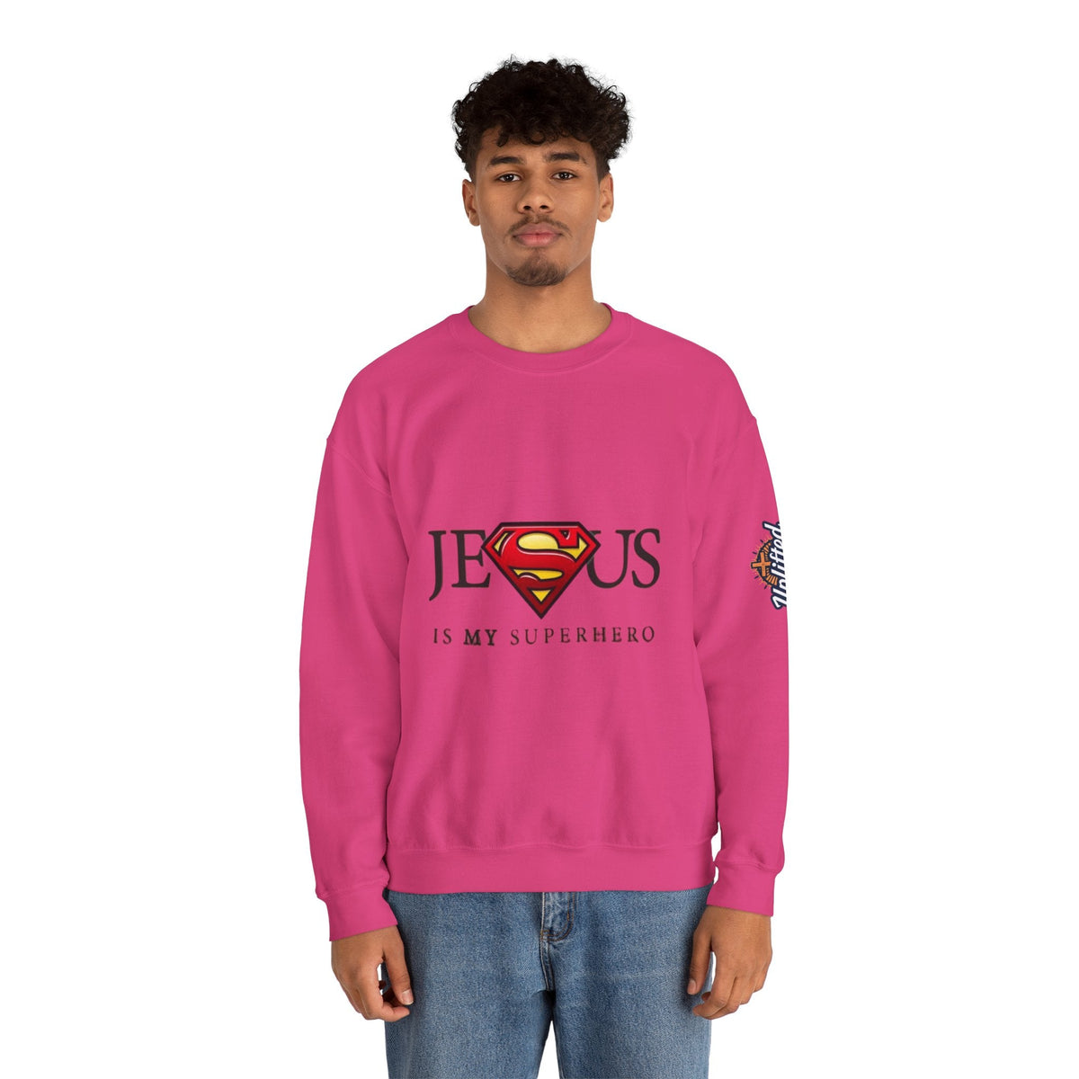 Jesus Is My Superhero Crewneck Sweatshirt Printify