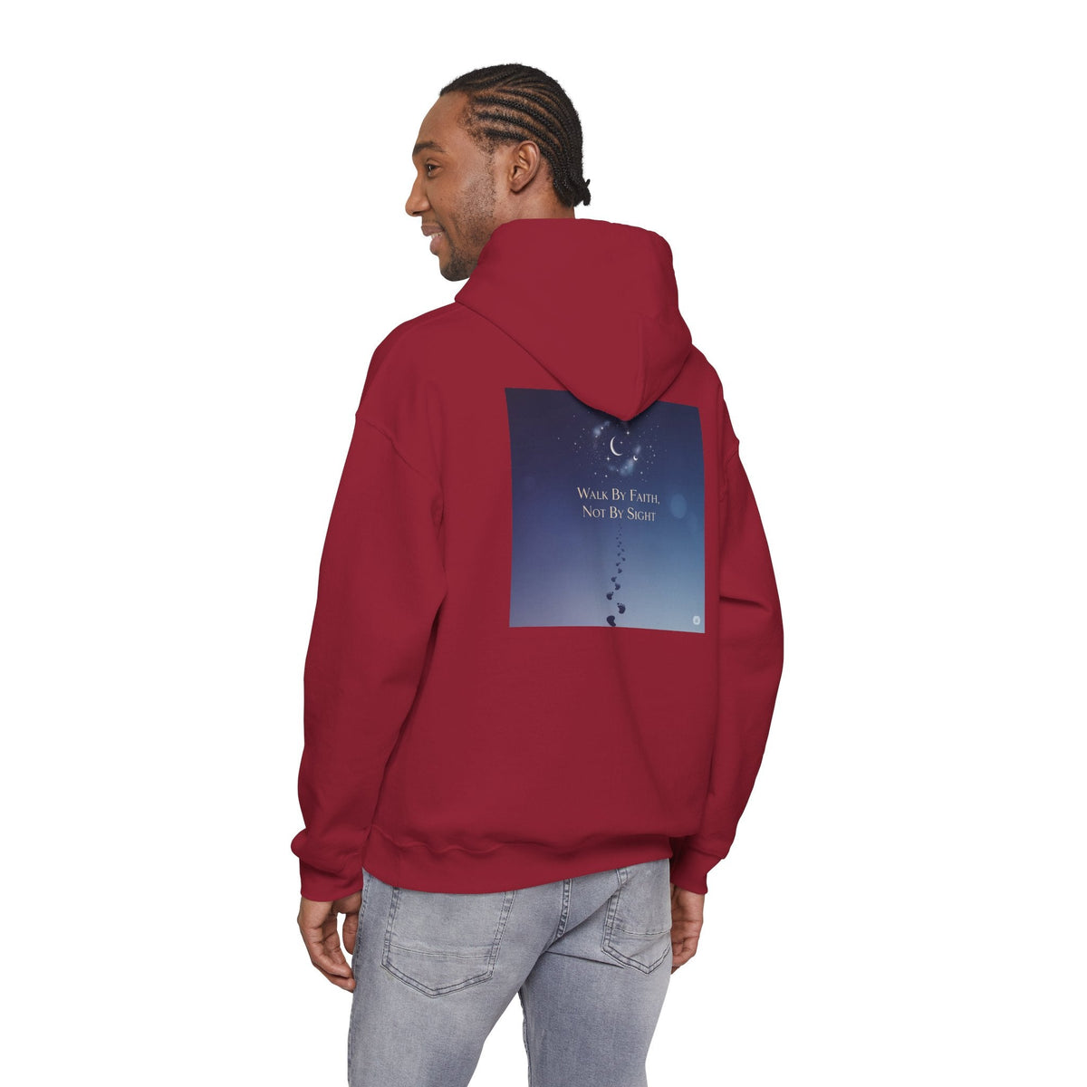 Walk by Faith, Not by Sight Hoodie – Moonlit Footprints Christian Hoodie for Cozy Nights Printify