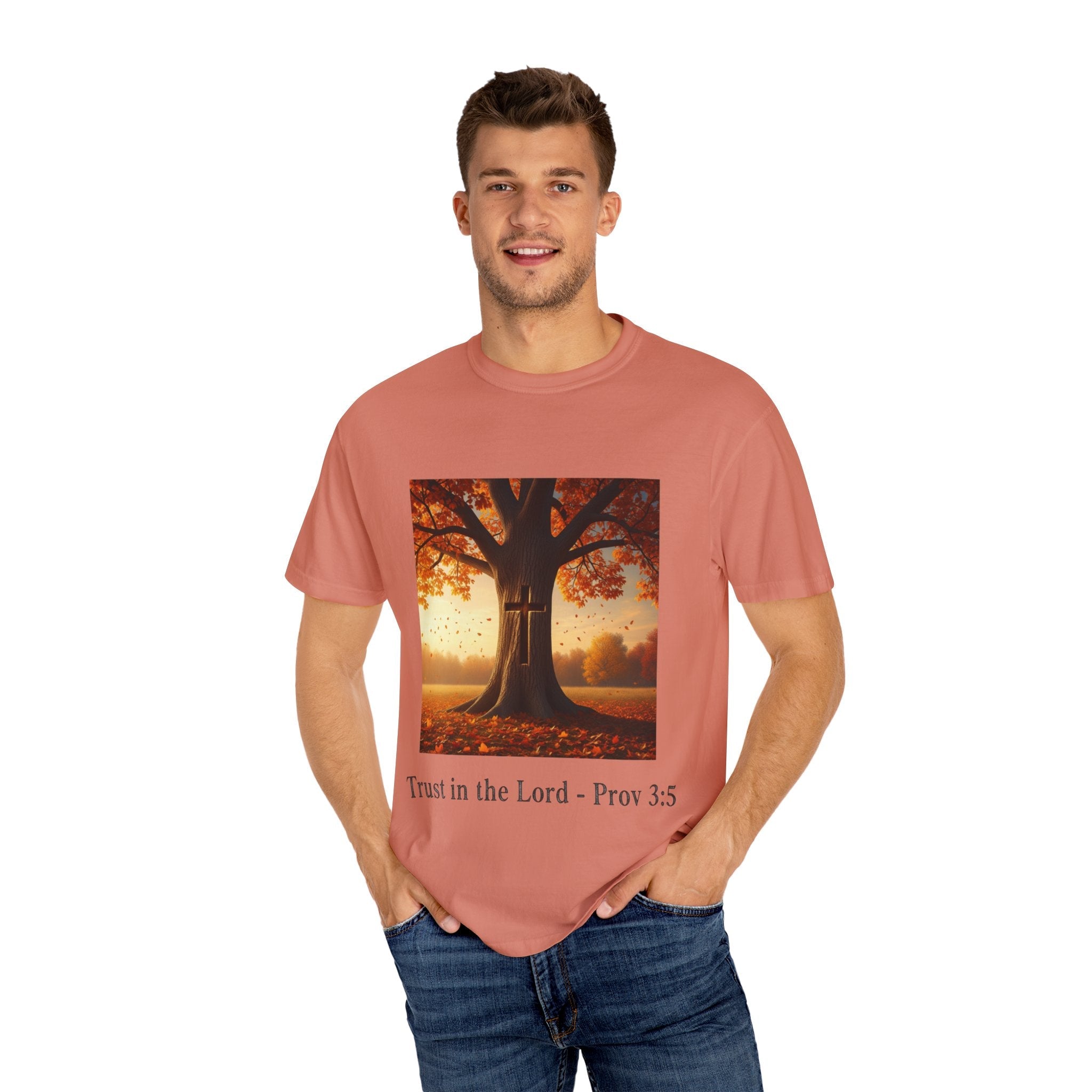 Trust in the Lord T-Shirt – Autumn Tree Christian Tee with Proverbs 3:5 Printify