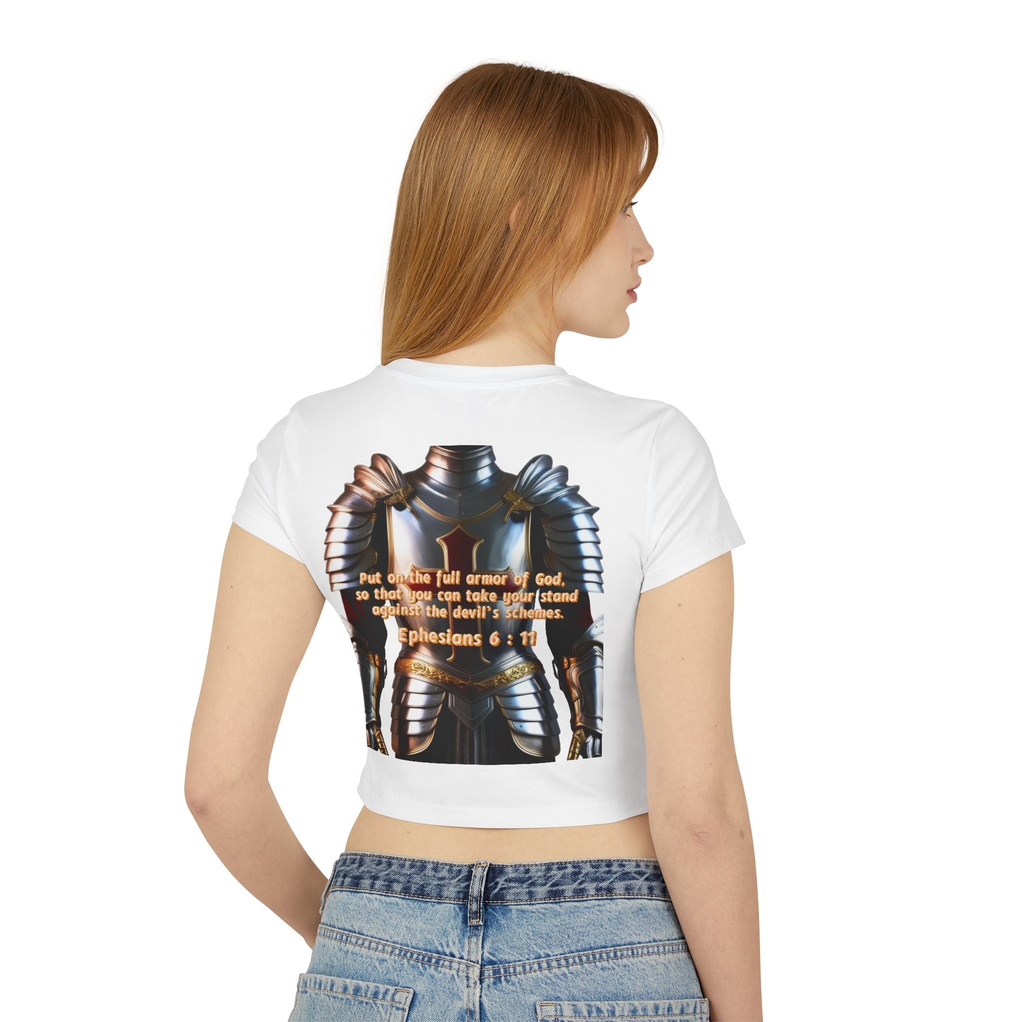 Women's Baby Tee - Ephesians 6:11 Bible Verse Religious Design Printify