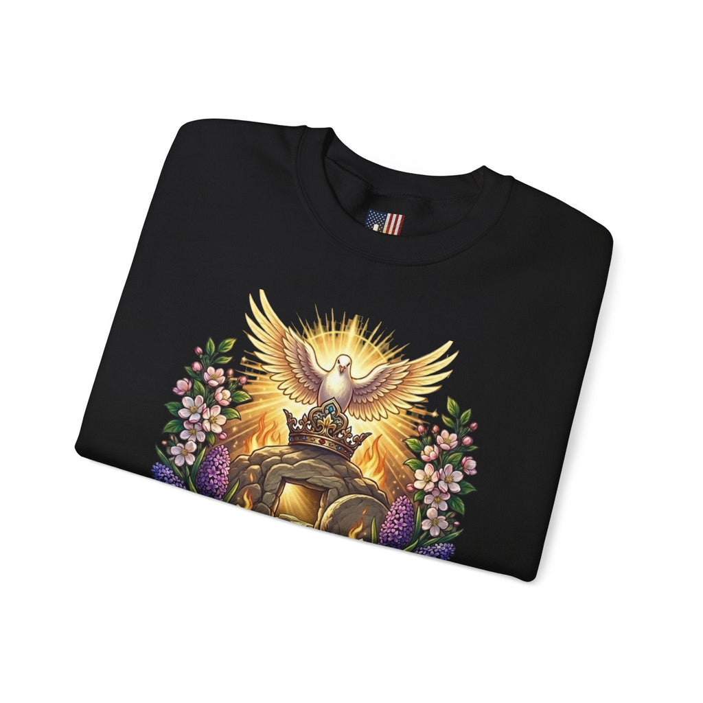 He Is Risen "Life Has Triumphed" Sweatshirt — Easter Resurrection Christian Sweatshirt Printify