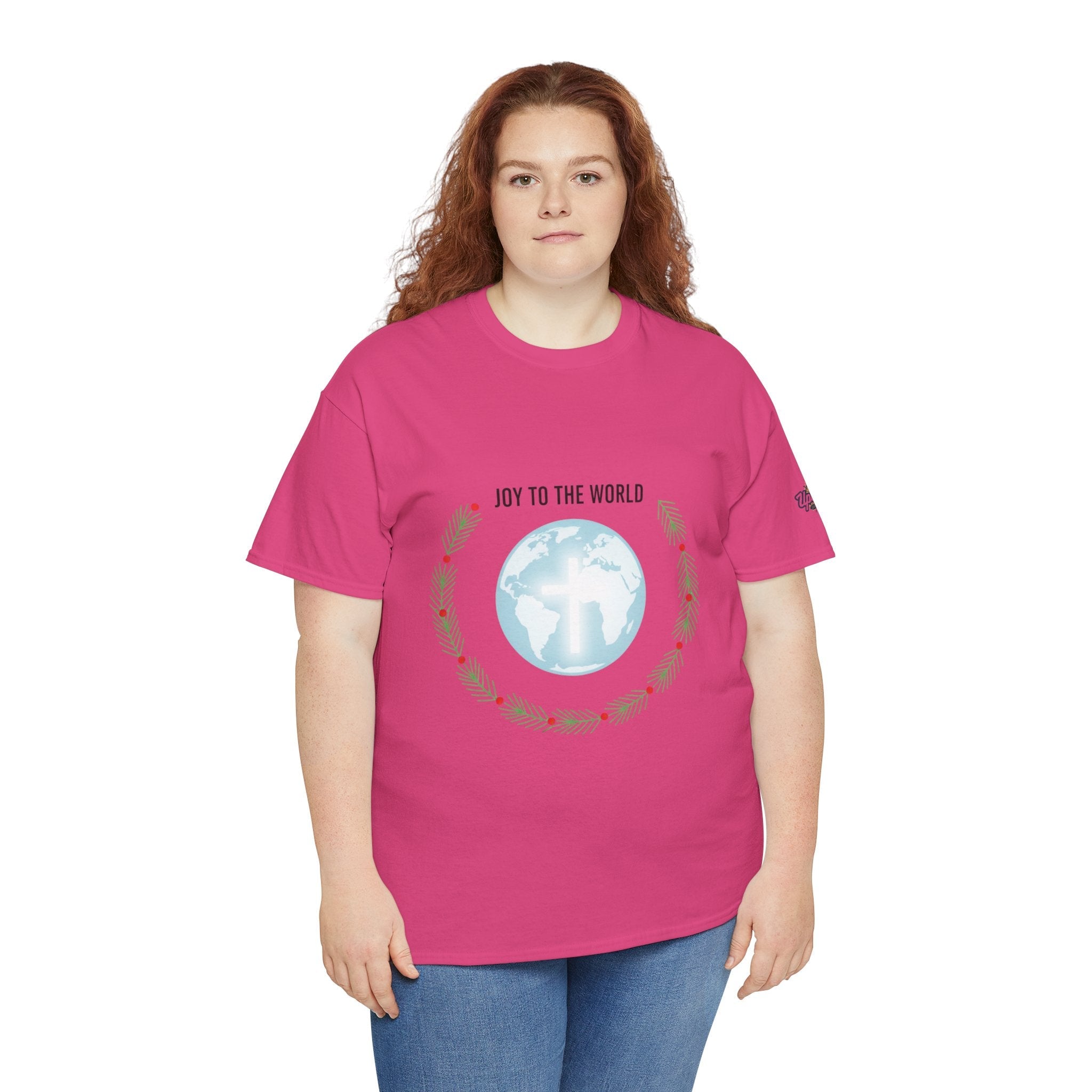 Joy to the World T-shirt – Wreath Earth Nativity Christian Christmas T-shirt for Isaiah 9:6 Holiday Faith & Festive Joy Printify