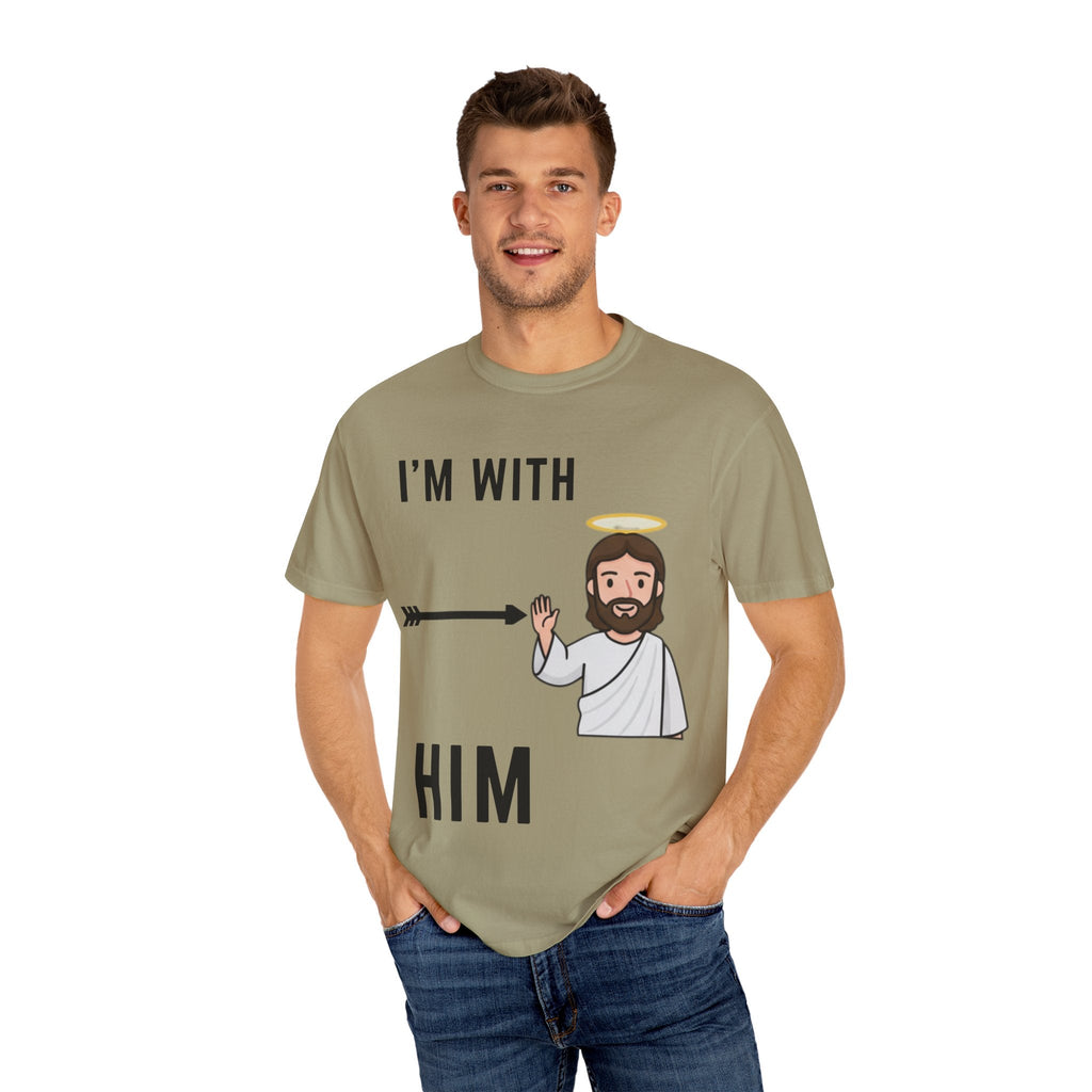 🔥 I’m With Him → Christian T-Shirt | Arrow Pointing to Jesus | Minimalist Faith Tee | Subtle Cross Design | Bible-Inspired Apparel by Uplifted Gear Printify