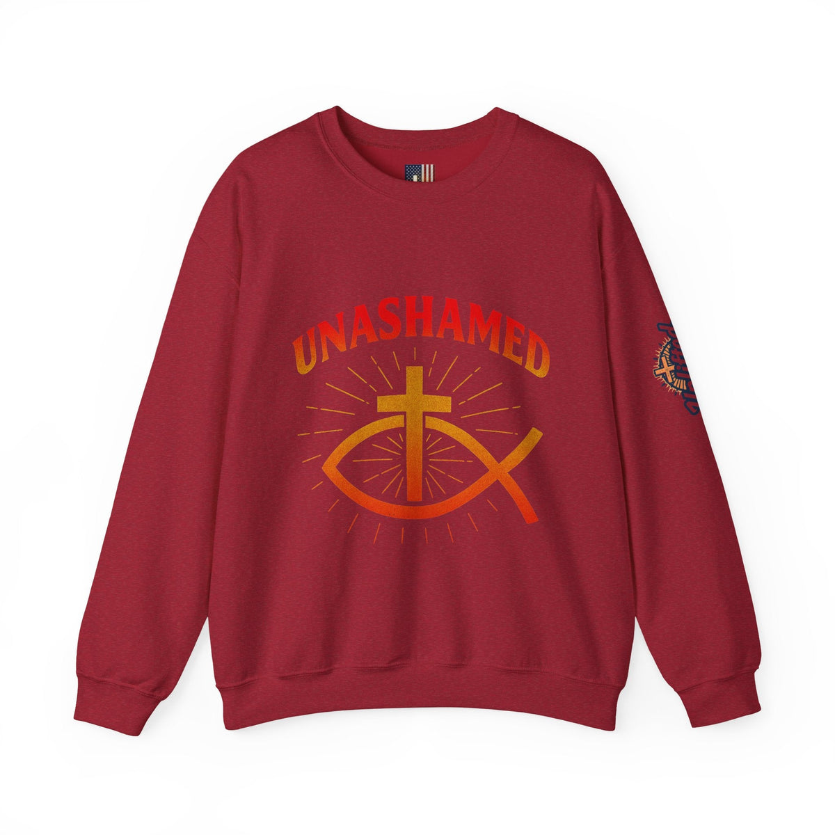 Unashamed Sweatshirt – Ichthys Jesus Fish & Cross Christian Sweatshirt for Romans 1:16 Bold Faith Printify