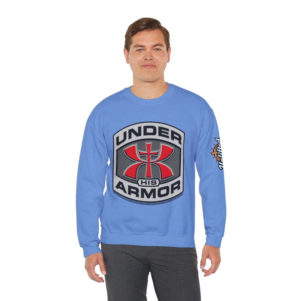 Under His Armor Crewneck Sweatshirt — Christian Faith Graphic Pullover Printify