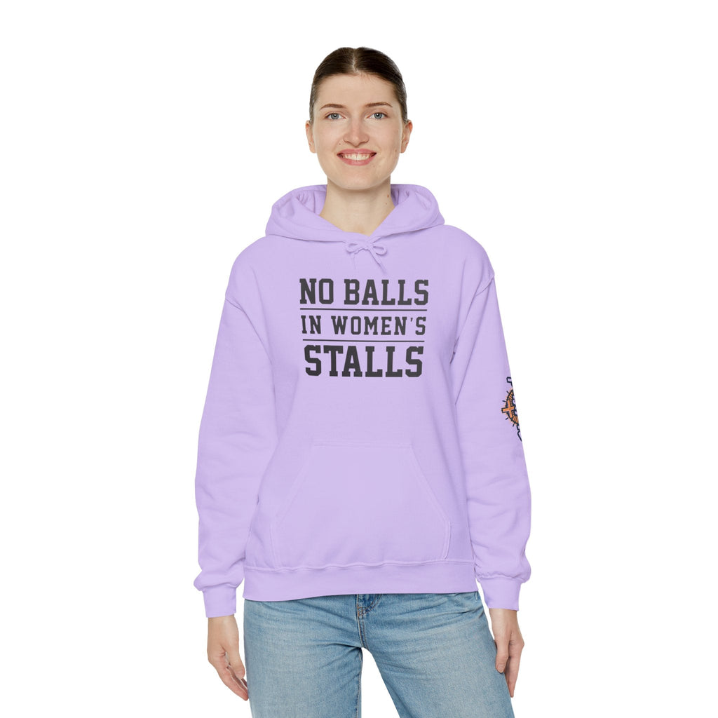 "No Balls in Women's Stalls" Statement Hoodie — Protest Sweatshirt Printify