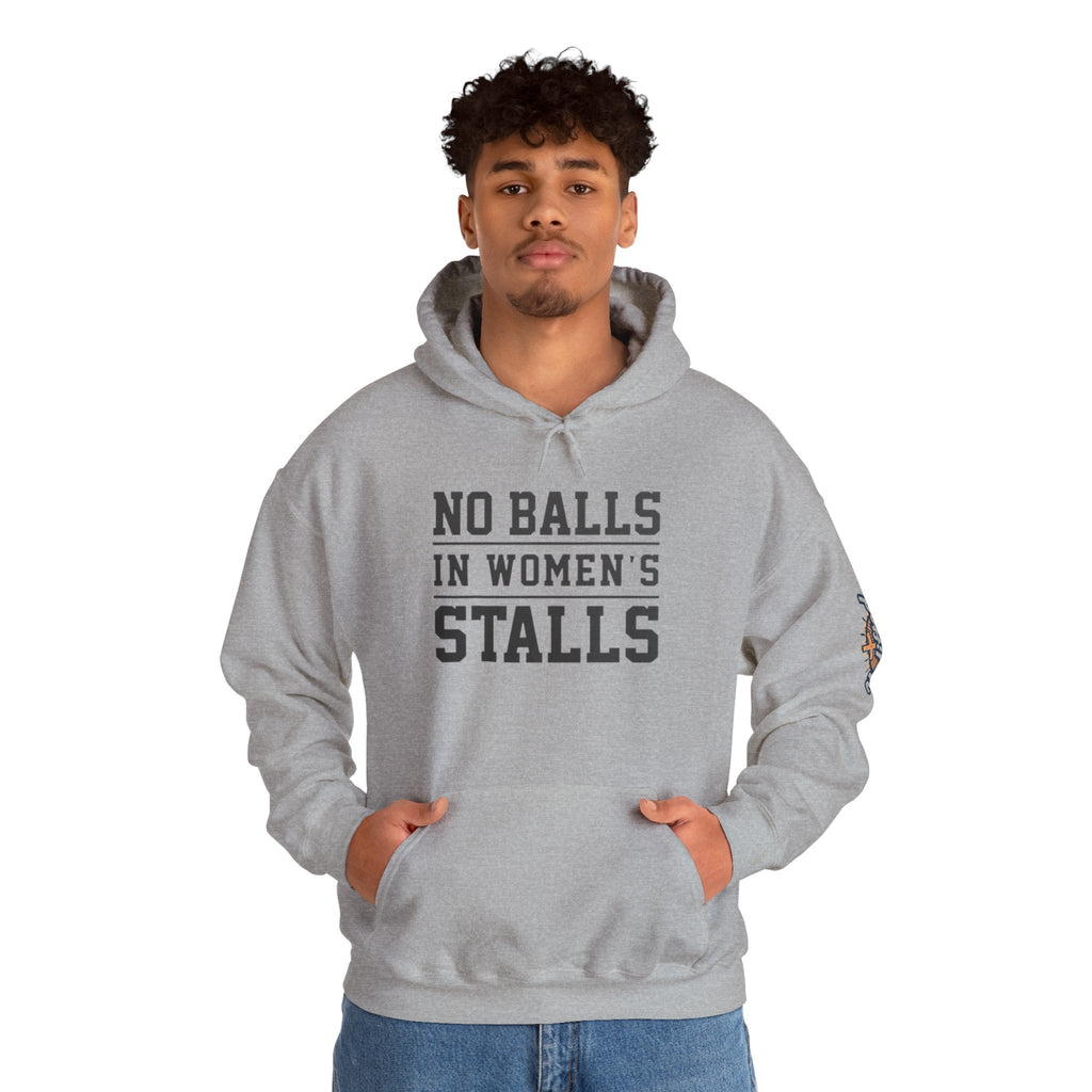 "No Balls in Women's Stalls" Statement Hoodie — Protest Sweatshirt Printify