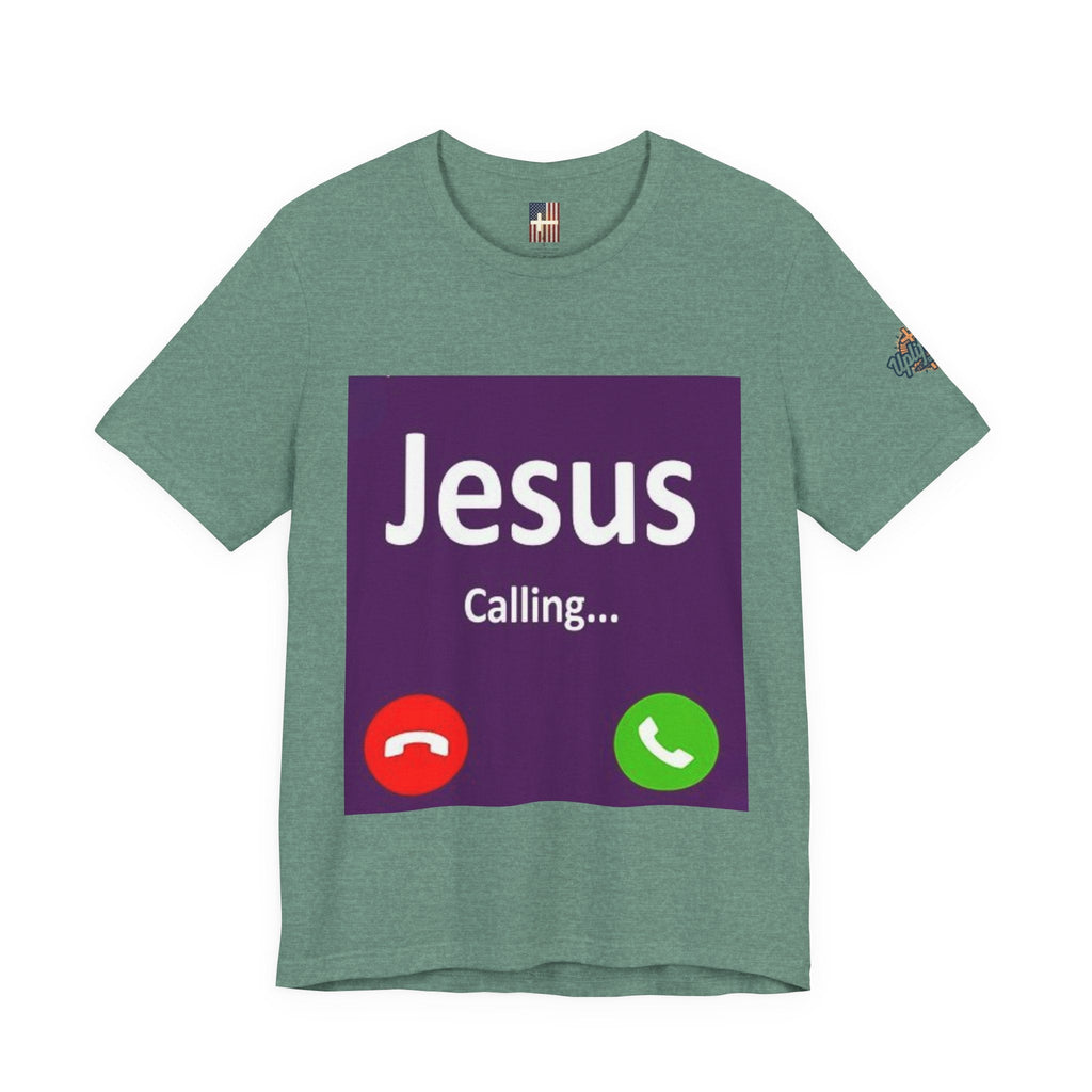 Jesus Calling T-shirt – Funny Cell Phone Screen Christian T-shirt for Divine Connection & Faith Humor Printify
