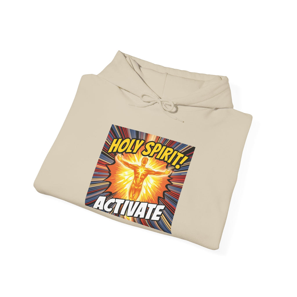 Holy Spirit Activate Hoodie – Superhero Christian Sweatshirt with Vibrant Power-Up Design for Faith-Fueled Boldness Printify