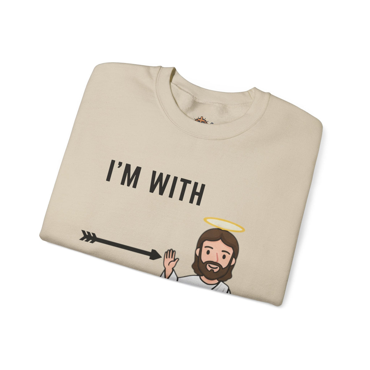 🔥 I’m With Him → Christian Sweatshirt | Arrow Pointing to Jesus | Minimalist Faith Tee | Subtle Cross Design | Bible-Inspired Apparel by Uplifted Gear Printify