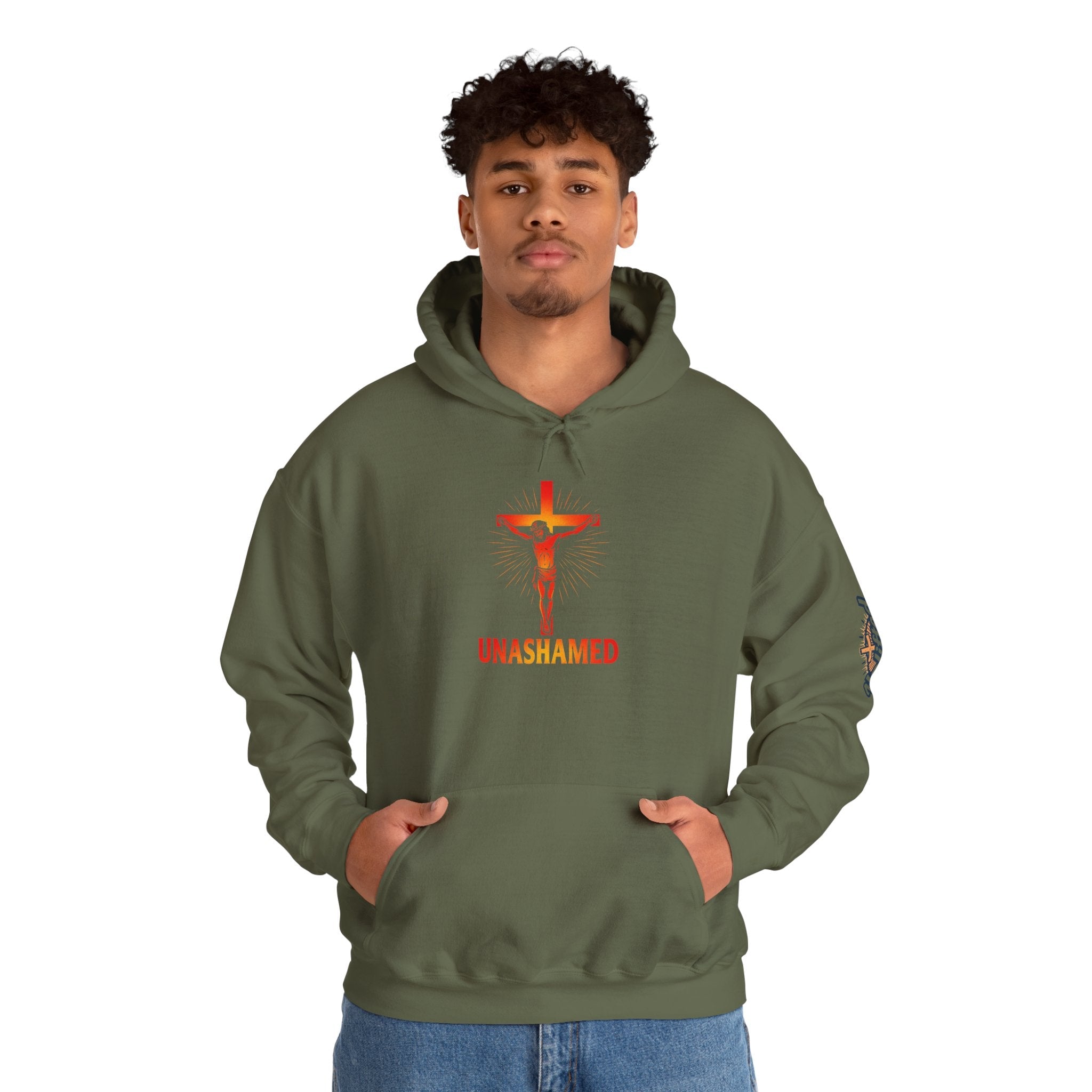 Unashamed Hoodie – Romans 1:16 Crucifixion Christian Sweatshirt for Bold Unwavering Faith Printify